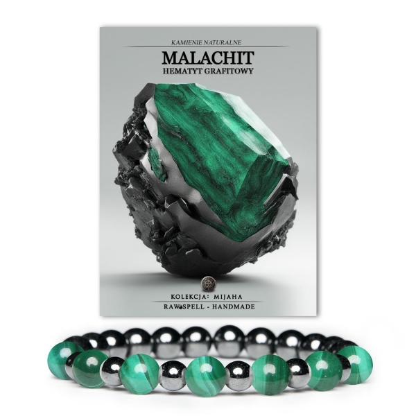 Mijaha - biżuteria w odcieniach malachitu i hematytu grafitowego, przeznaczona dla kobiet i mężczyzn."