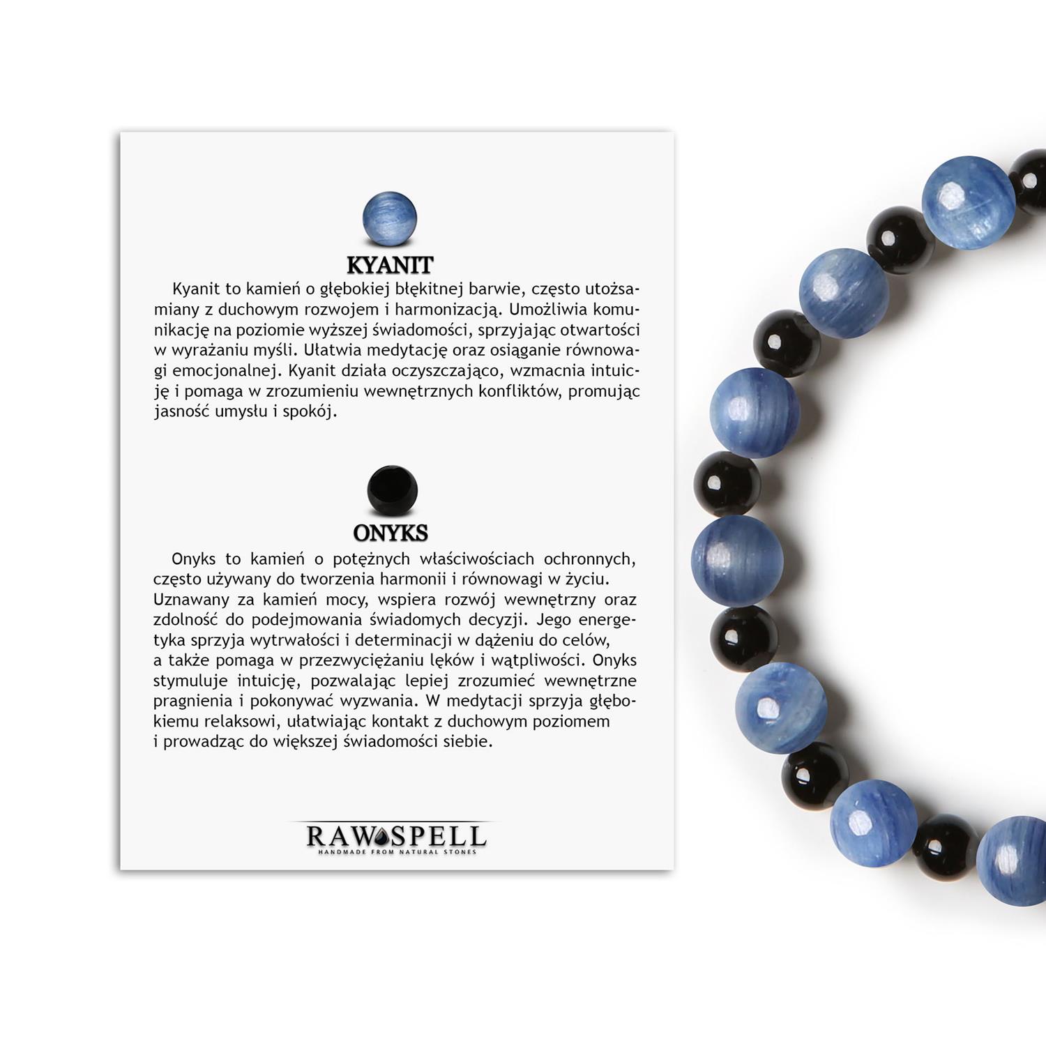 Bransoletka na gumce z kamieniami Kyanitu i Onyksu z kolekcji Mijaha, dla każdego Stylowa bransoletka na gumce z kolekcji Mijaha, wykonana z Kyanitu i Onyksu, dla kobiet i mężczyzn