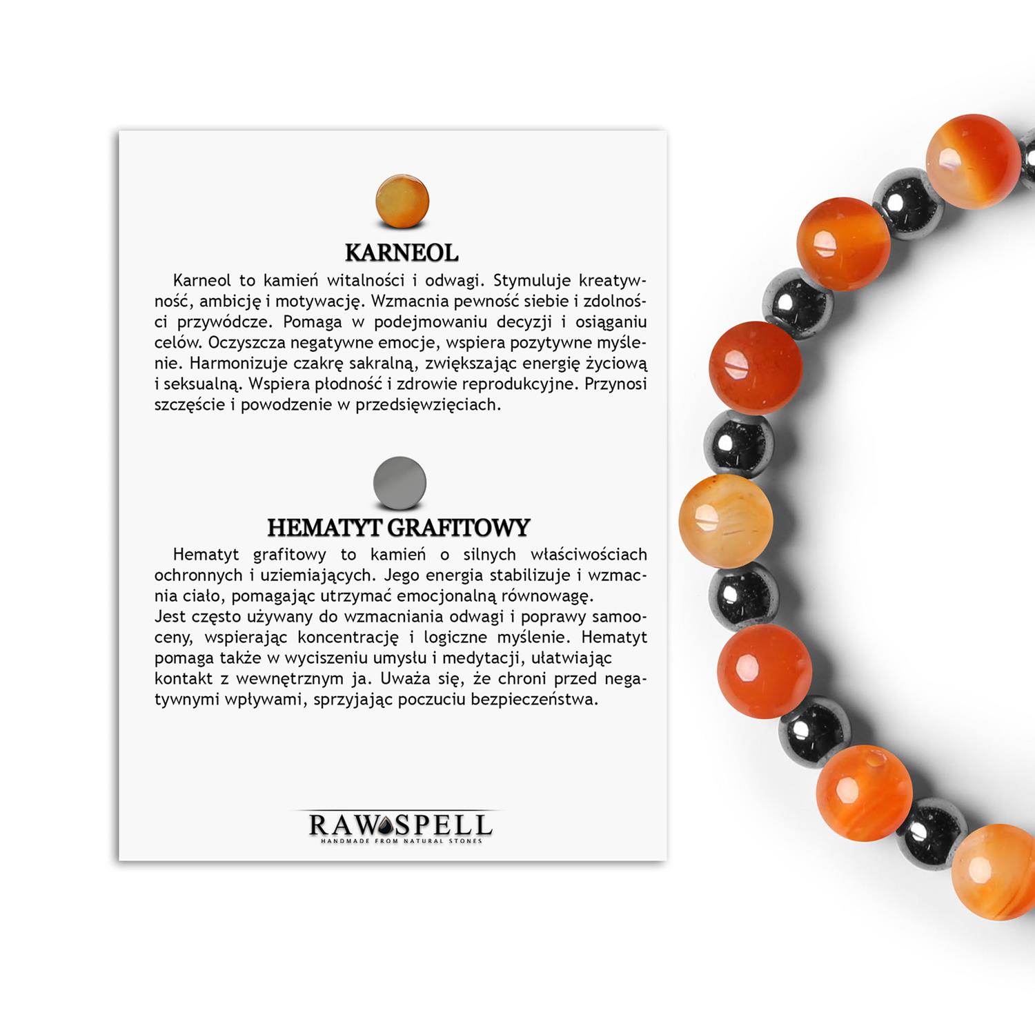 Bransoletka na gumce z kolekcji Mijaha - karneol i hematyt grafitowy, idealna dla kobiet i mężczyzn Stylowa biżuteria Mijaha z karneolem i hematytem grafitowym - elegancki wybór dla każdej płci.