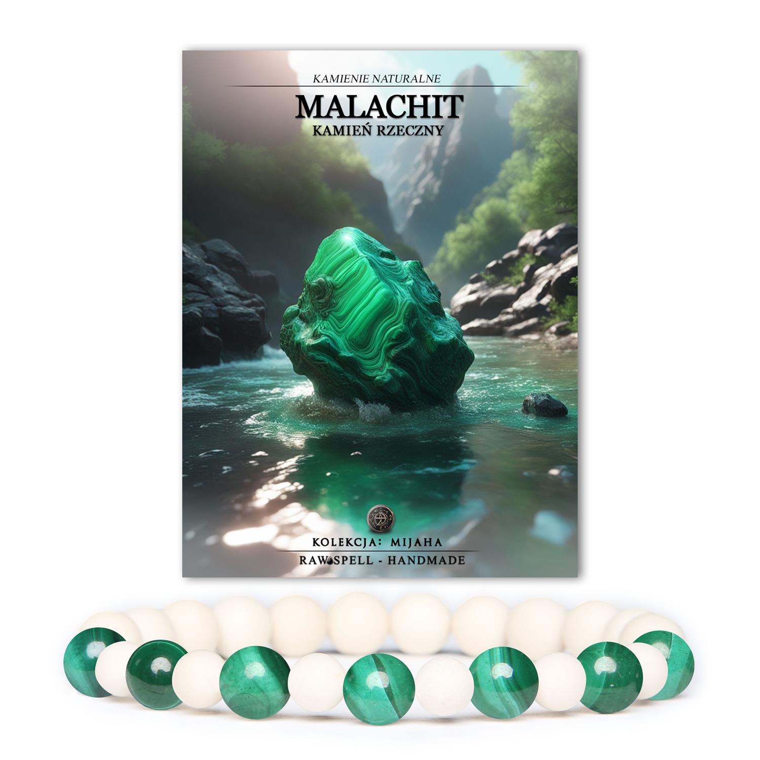 Elegancka bransoletka Mijaha z malachitem i kamieniem rzecznym, stworzona z myślą o kobietach i mężczyznach."