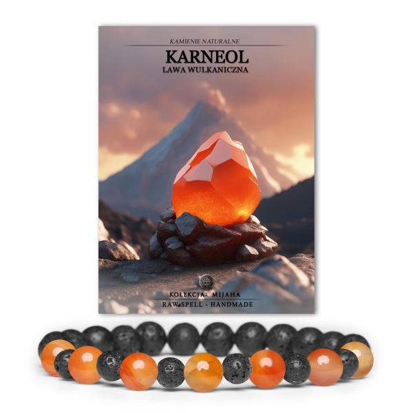 Stylowa bransoletka z kolekcji Mijaha, wykonana z karneolu i wulkanicznej lawy, unisex.