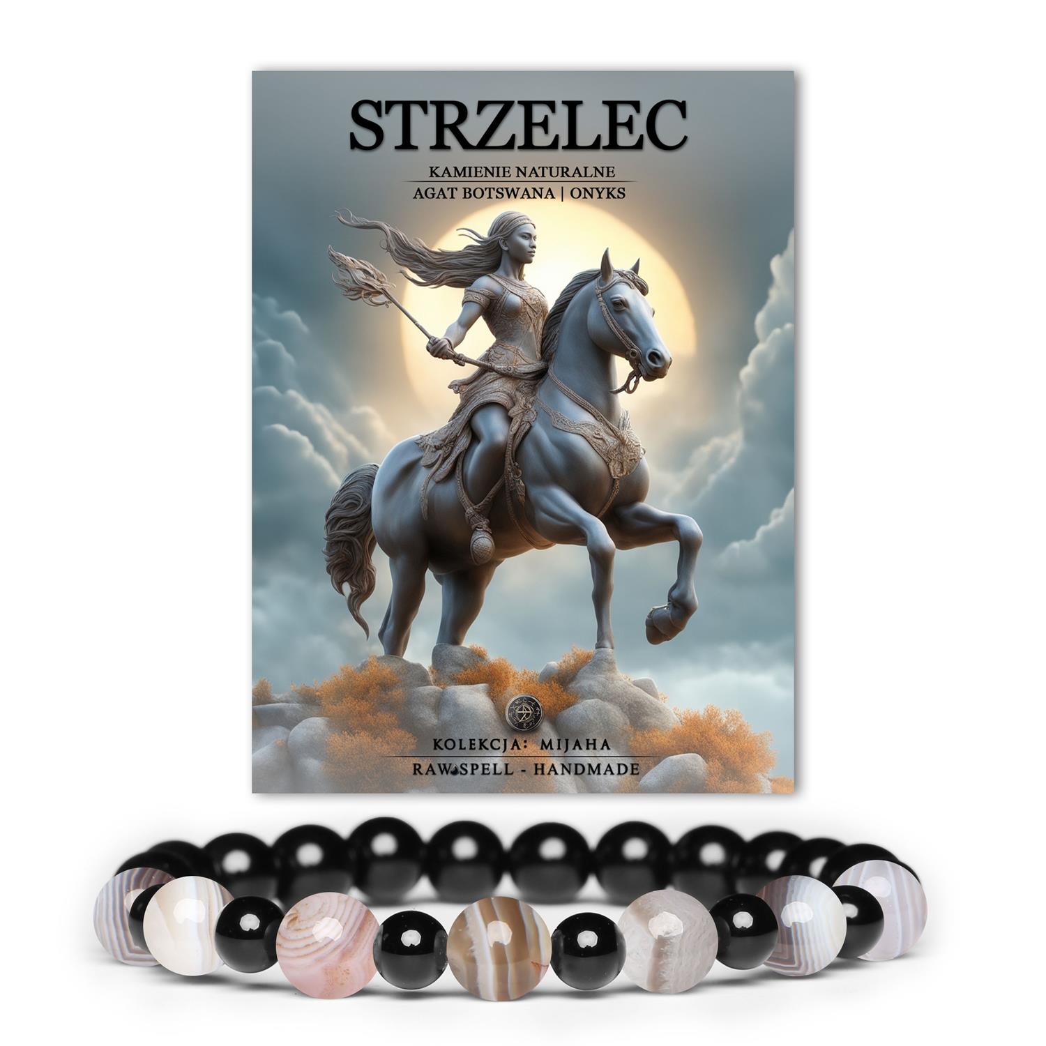 Bransoletki z kamieni naturalnych dla Strzelca – Mijaha. Agat Botswana i Onyks w eleganckiej odsłonie dla każdego.