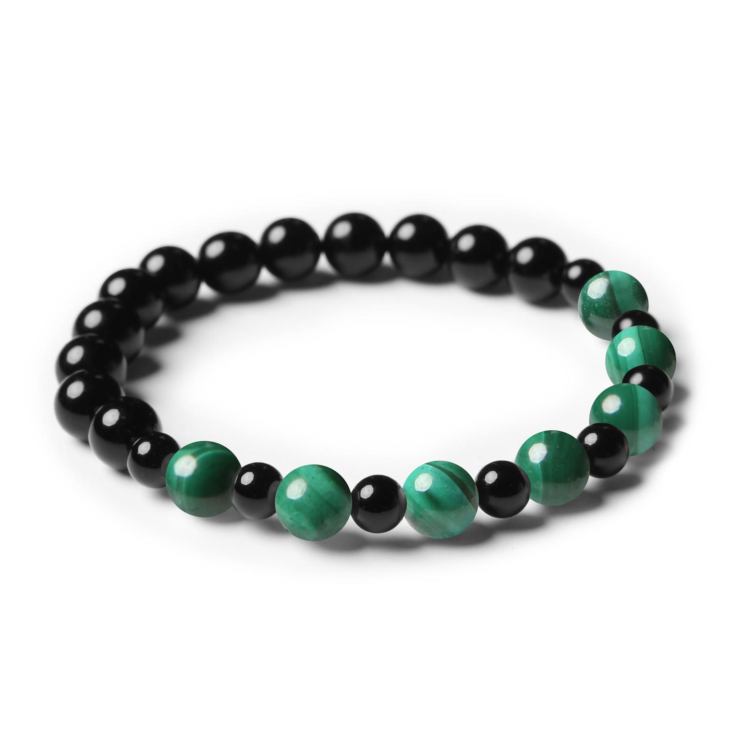 Mijaha - bransoletka z kamieni naturalnych na gumce z malachitem i onyksu, dla kobiet i mężczyzn