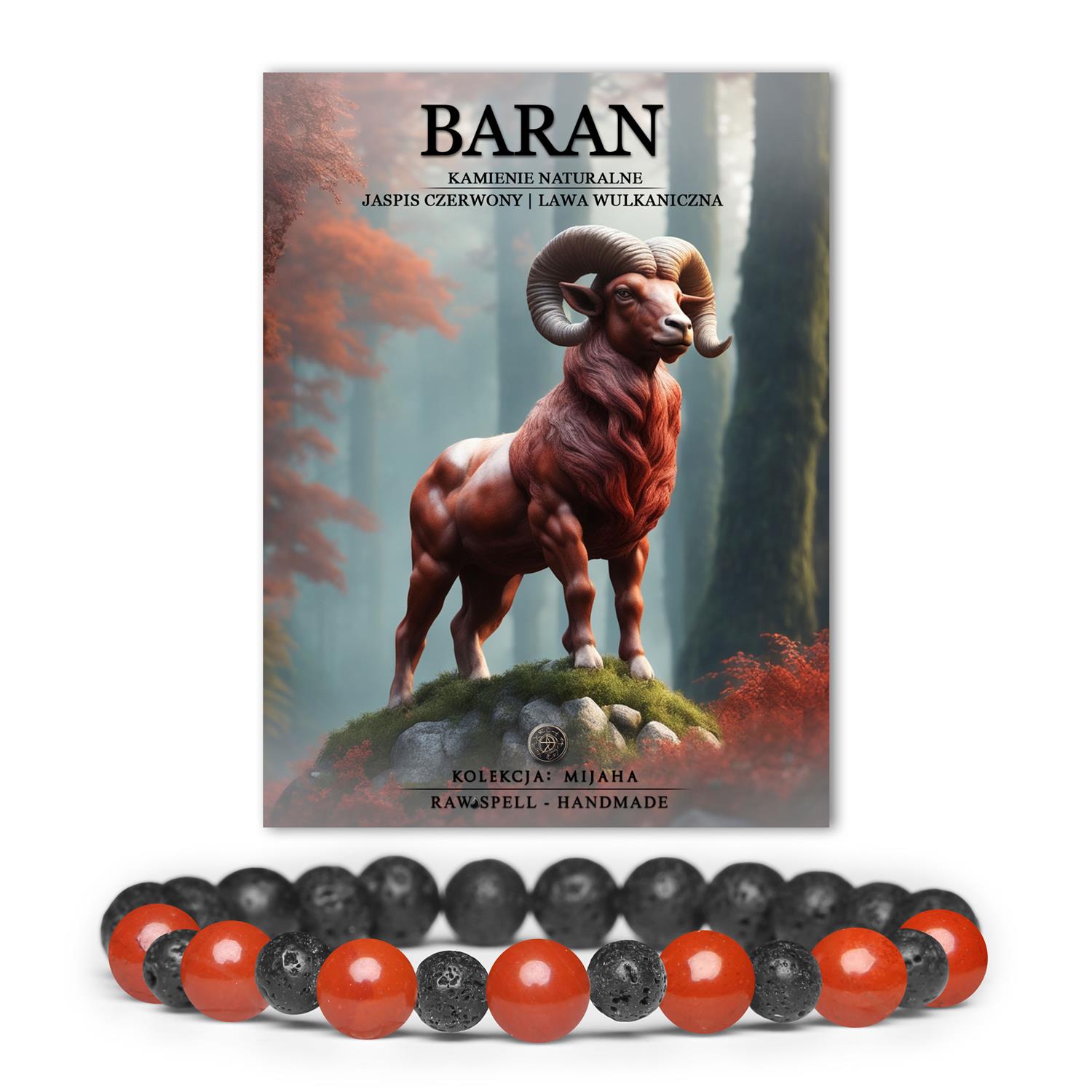 Stylowa bransoletka z gumy, wykonana z czerwonego jaspisu i lawy wulkanicznej, dostępna w kolekcji Mijaha, dedykowana osobom urodzonym pod znakiem Barana.Stylowa bransoletka z gumy, wykonana z czerwonego jaspisu i lawy wulkanicznej, dostępna w kolekcji Mijaha, dedykowana osobom urodzonym pod znakiem Barana.