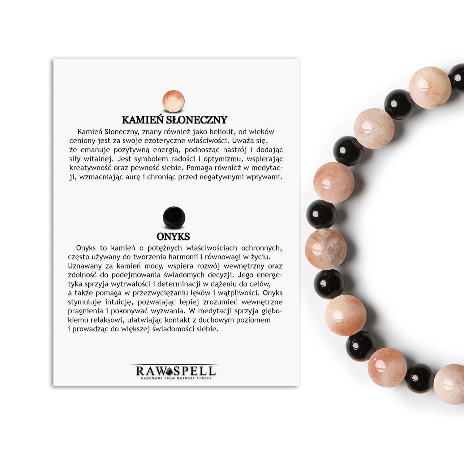 Bransoletka z Kamienia Słonecznego i Onyksu na elastycznej gumce z kolekcji Mijaha, unisex Elegancka bransoletka z kamieni naturalnych na gumce z kolekcji Mijaha, zawierająca Kamień Słoneczny i Onyks, dla każdego