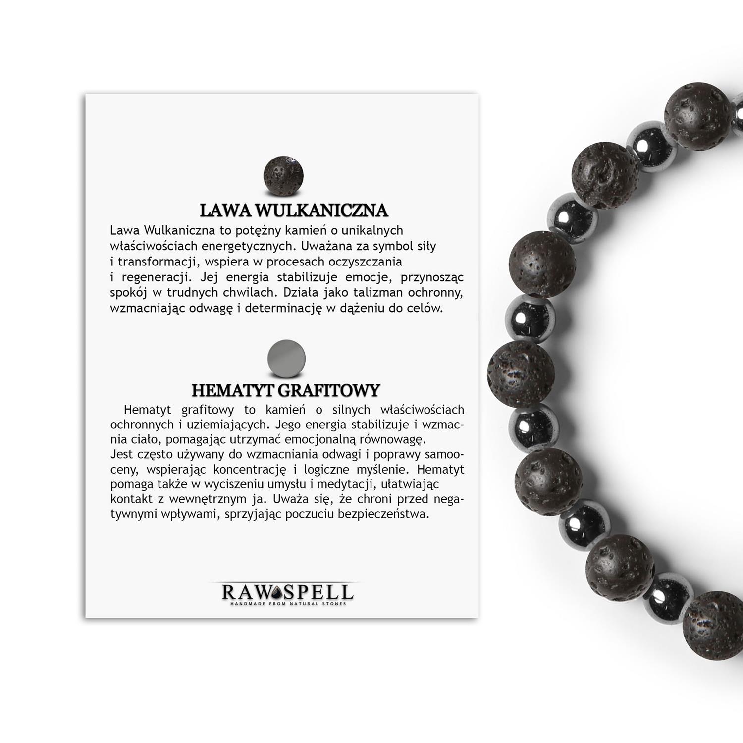 Bransoletka z Lawa Wulkaniczna i Hematyt grafitowy na gumce, idealna dla Kobiet i Mężczyzn Elegancka biżuteria z lawą wulkaniczną i hematytem grafitowym, stworzona dla kobiet i mężczyzn w ramach kolekcji Mijaha.