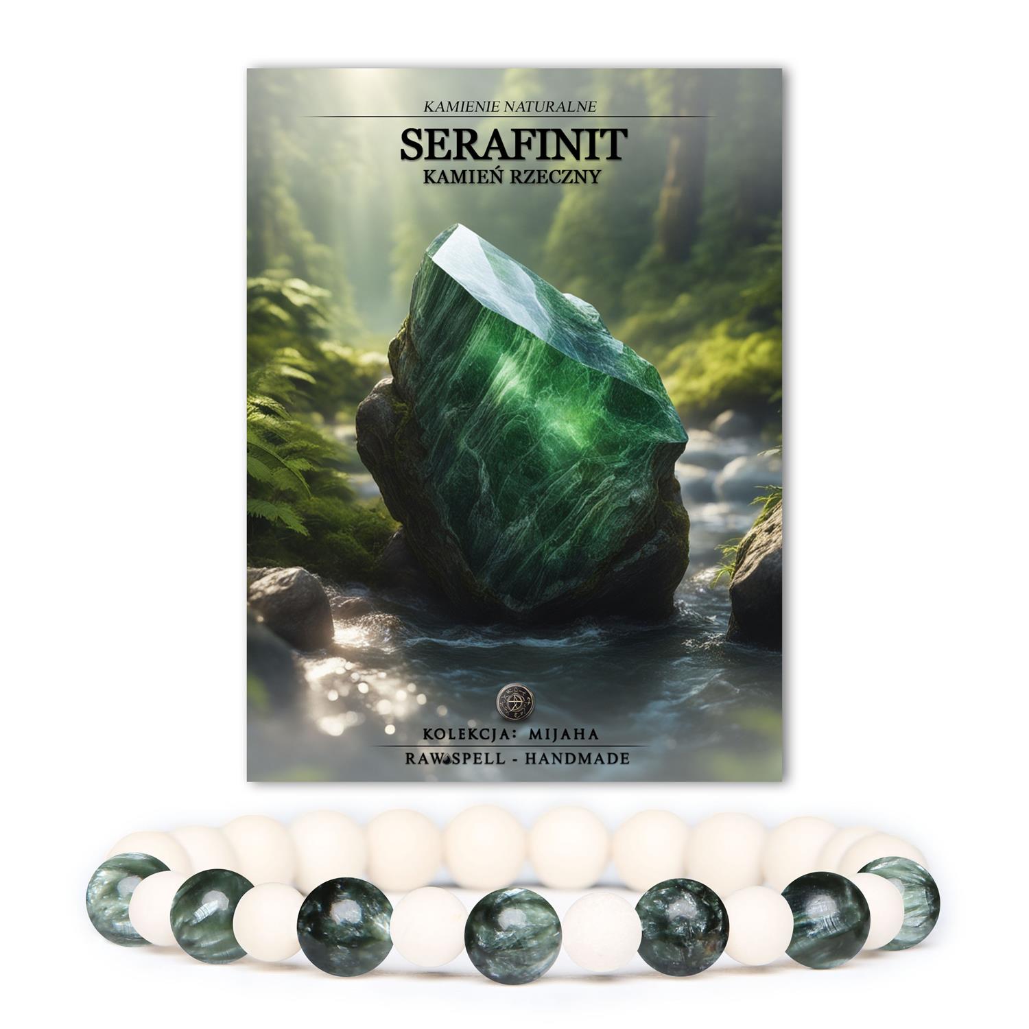 Elegancka bransoletka z naturalnymi kamieniami serafinitu i kamieni rzecznych z kolekcji Mijaha, przeznaczona dla kobiet i mężczyzn.