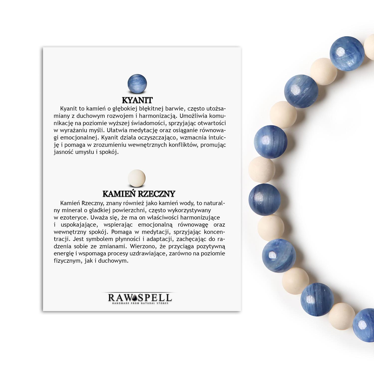 Bransoletka z kamieni naturalnych Kyanit i Kamień Rzeczny na elastycznej gumce, unisex Bransoletka Mijaha z kamieniami naturalnymi: kyanit i kamień rzeczny, doskonała biżuteria dla kobiet i mężczyzn.