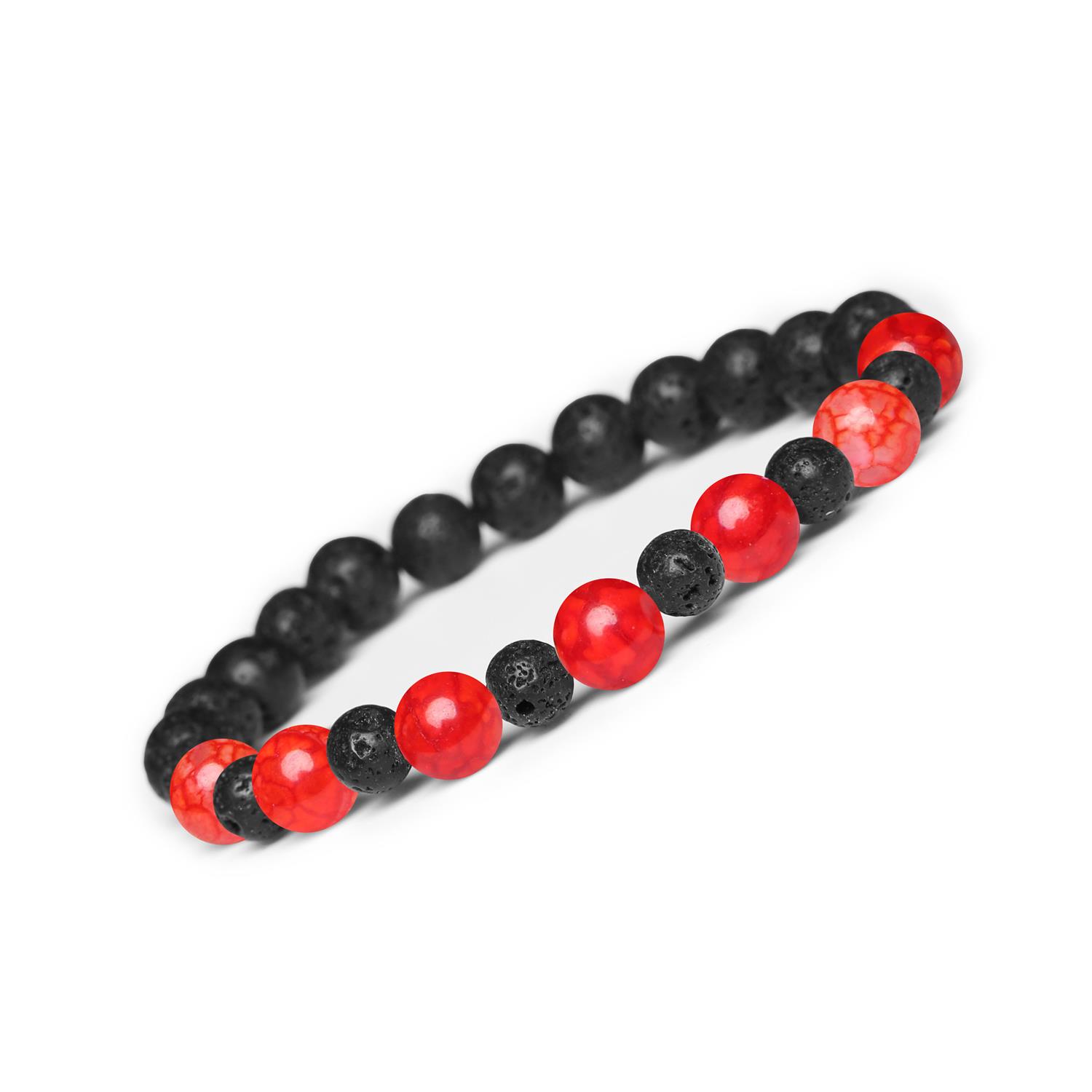 Bransoletka z kamieni naturalnych Mijaha - Agat Czerwony Crackle i Lawa Wulkaniczna dla każdego Naszyjnik z Agatu Czerwonego Crackle i Lawy Wulkanicznej - modny dodatek dla kobiet i mężczyzn.