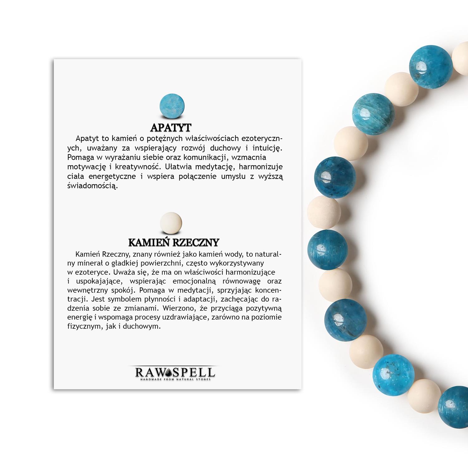 Bransoletka z kamieni naturalnych Mijaha - Apatyt i Kamień Rzeczny, stworzona dla kobiet i mężczyzn Bransoletka z kolekcji Mijaha, wykonana z Apatyty i Kamienia Rzecznego – doskonały dodatek dla każdego.