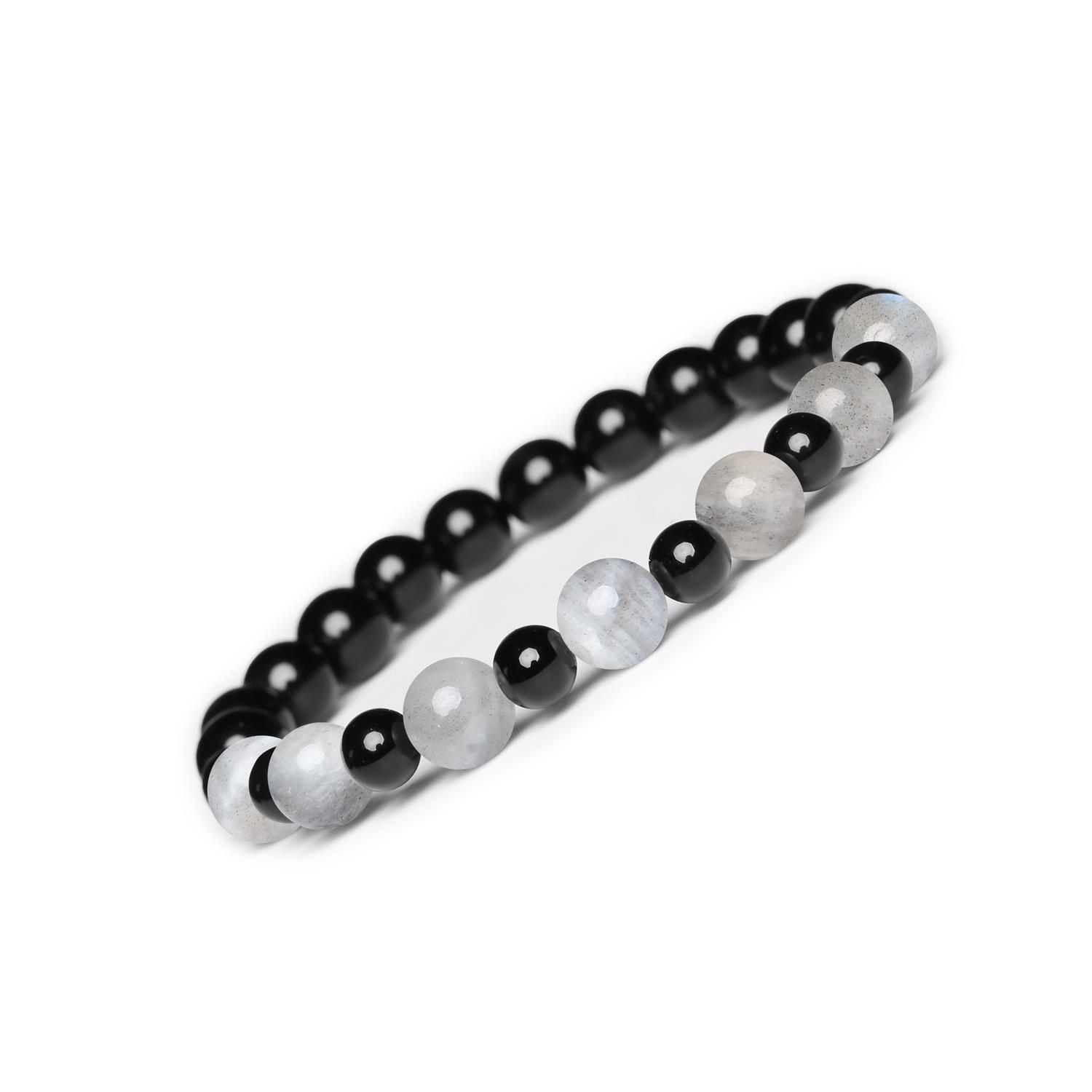 Bransoletka z kamieni naturalnych Mijaha labradoryt i onyks, idealna dla kobiet i mężczyzn Stylowa bransoletka z kamieni naturalnych na gumce Mijaha - Labradoryt i Onyks, unisex