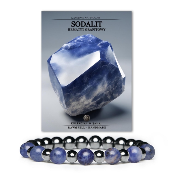 Nowoczesna biżuteria z sodalitem i hematytem grafitowym, kolekcja Mijaha dla kobiet i mężczyzn.