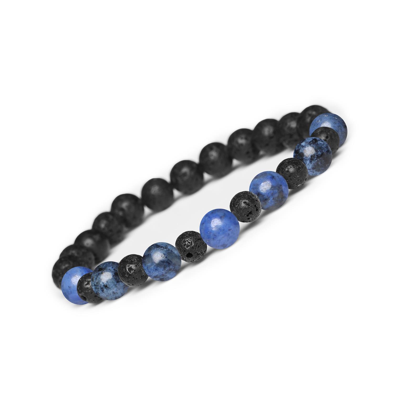 Bransoletka z kamieni naturalnych Mijaha z dumortierytem i lawą wulkaniczną, idealna dla kobiet i mężczyzn Naturalne piękno dumortierytu i lawy wulkanicznej, idealne dla kobiet i mężczyzn ceniących unikalne dodatki.