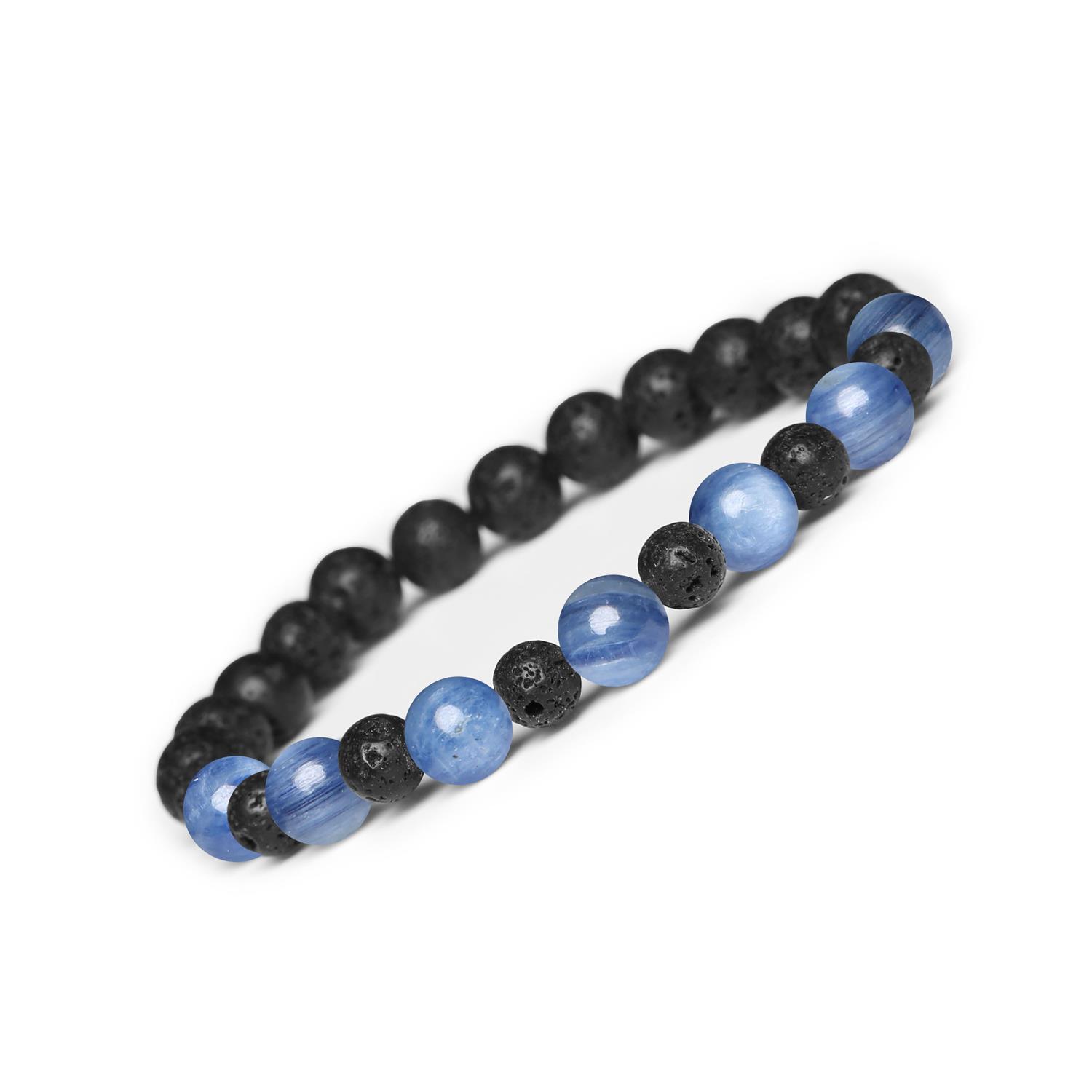 Bransoletka z kamieni naturalnych Mijaha z kyanitem i lawą wulkaniczną dla kobiet i mężczyzn Kyanit oraz lawa wulkaniczna - harmonijne połączenie dla mężczyzn i kobiet ceniących unikalność.