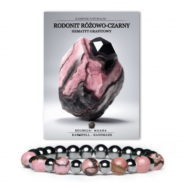 Bransoletka z kolekcji Mijaha, z rodonitem w kolorze różowo-czarnym i grafitowym hematytem, uniwersalny dodatek dla kobiet i mężczyzn.
