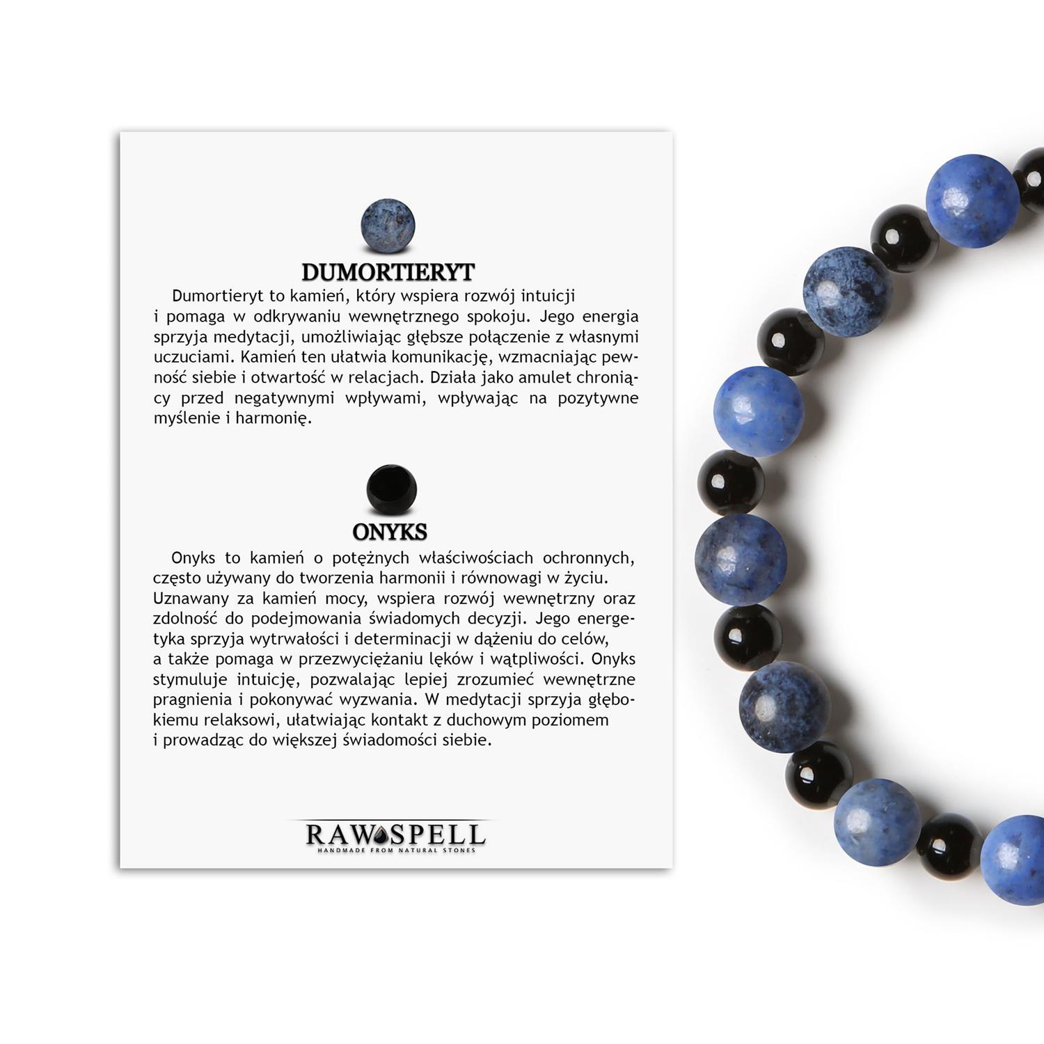 Bransoletka z kamieni naturalnych na elastycznej gumce z kolekcji Mijaha, z Dumortierytem i Onyksiem dla każdego Ekskluzywna bransoletka z kamieni Dumortieryt i Onyks z kolekcji Mijaha dla Kobiet i Mężczyzn