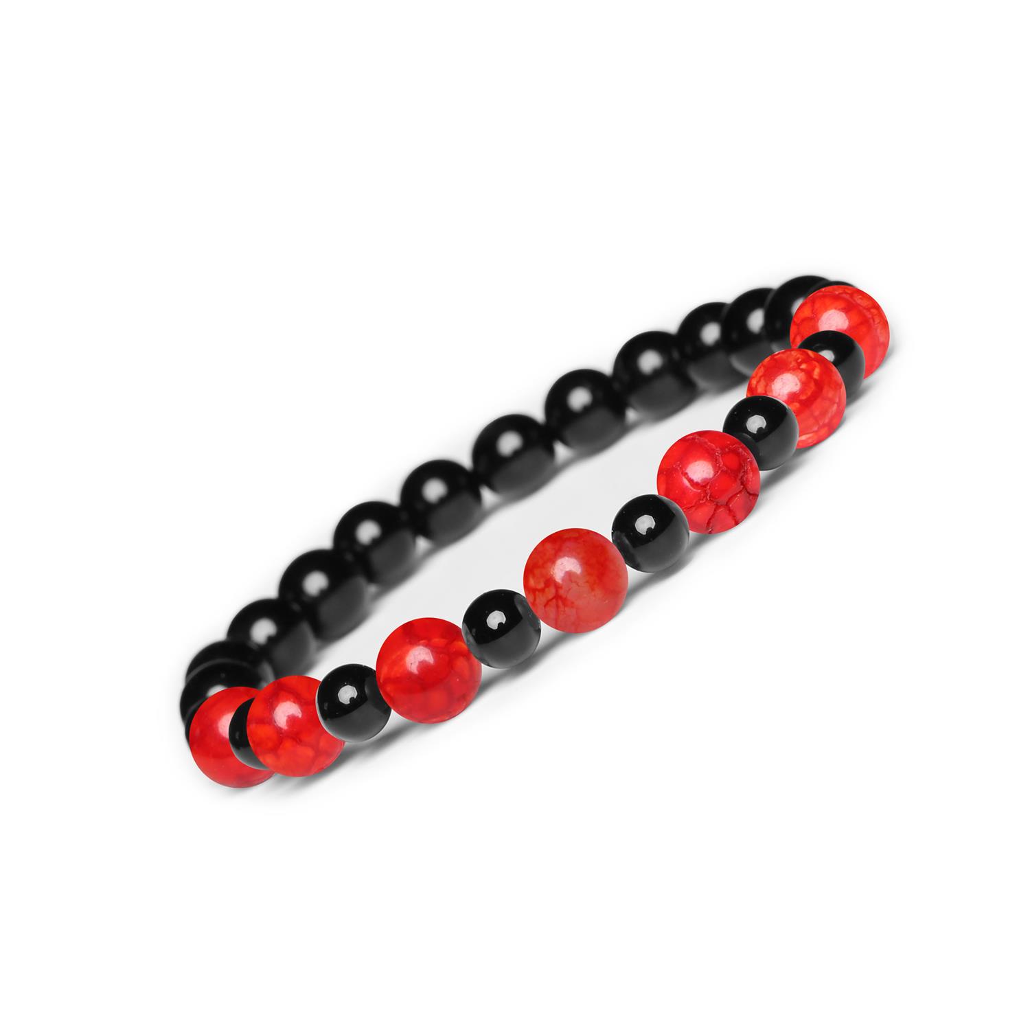 Bransoletka z kamieni naturalnych na gumce Mijaha - Agat Czerwony Crackle i Onyks dla kobiet i mężczyzn Mijaha - Bransoletka na gumce z Agatem Czerwonym Crackle i Onyks, idealna dla kobiet i mężczyzn