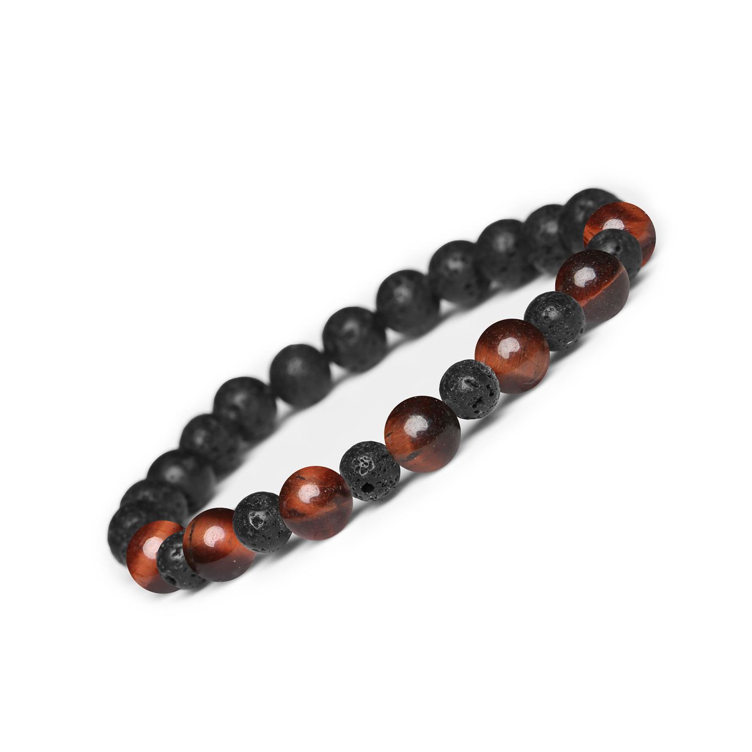 Bransoletka z kamieni naturalnych na gumce Mijaha - Bawole Oko i Lawa Wulkaniczna, idealna dla kobiet i mężczyzn Stylowa bransoletka z kolekcji Mijaha z naturalnymi kamieniami: Bawole Oko oraz Lawa Wulkaniczna, dla uniwersalnego stylu dla kobiet i mężczyzn.