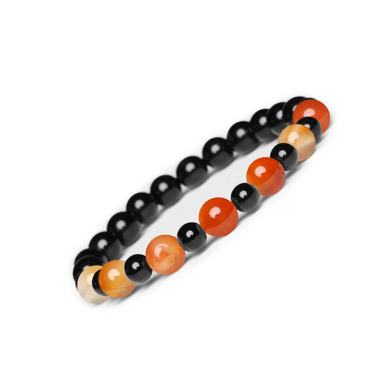 Bransoletka z kamieni naturalnych na gumce Mijaha - Karneol i Onyks dla Kobiet i Mężczyzn Bransoletka z kamieni naturalnych na gumce Mijaha - Karneol i Onyks dla Kobiet i Mężczyzn