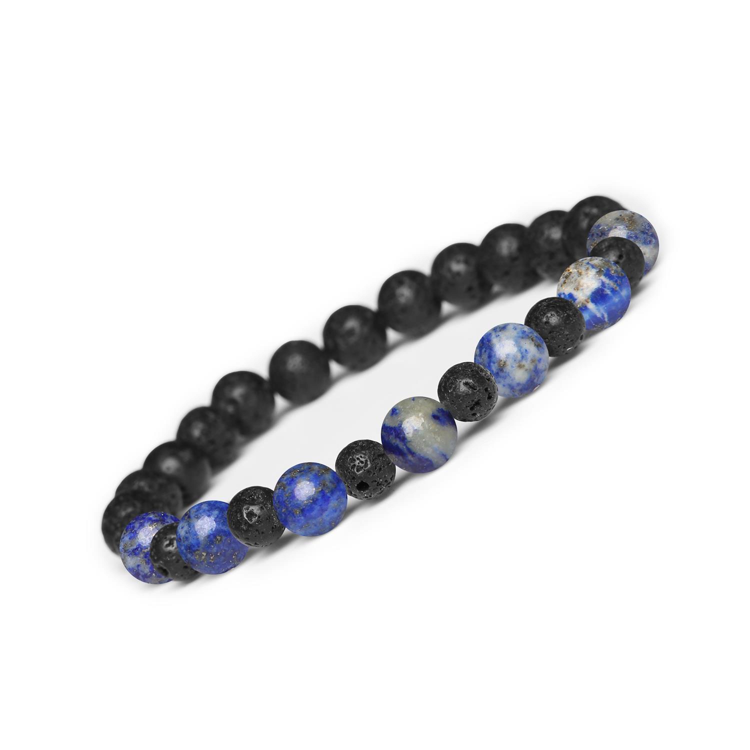 Bransoletka z kamieni naturalnych na gumce Mijaha - Lapis Lazuli i Lawa Wulkaniczna dla Kobiet i Mężczyzn Bransoletka Mijaha z Lapis Lazuli i Lawą Wulkaniczną - elegancki dodatek dla kobiet i mężczyzn