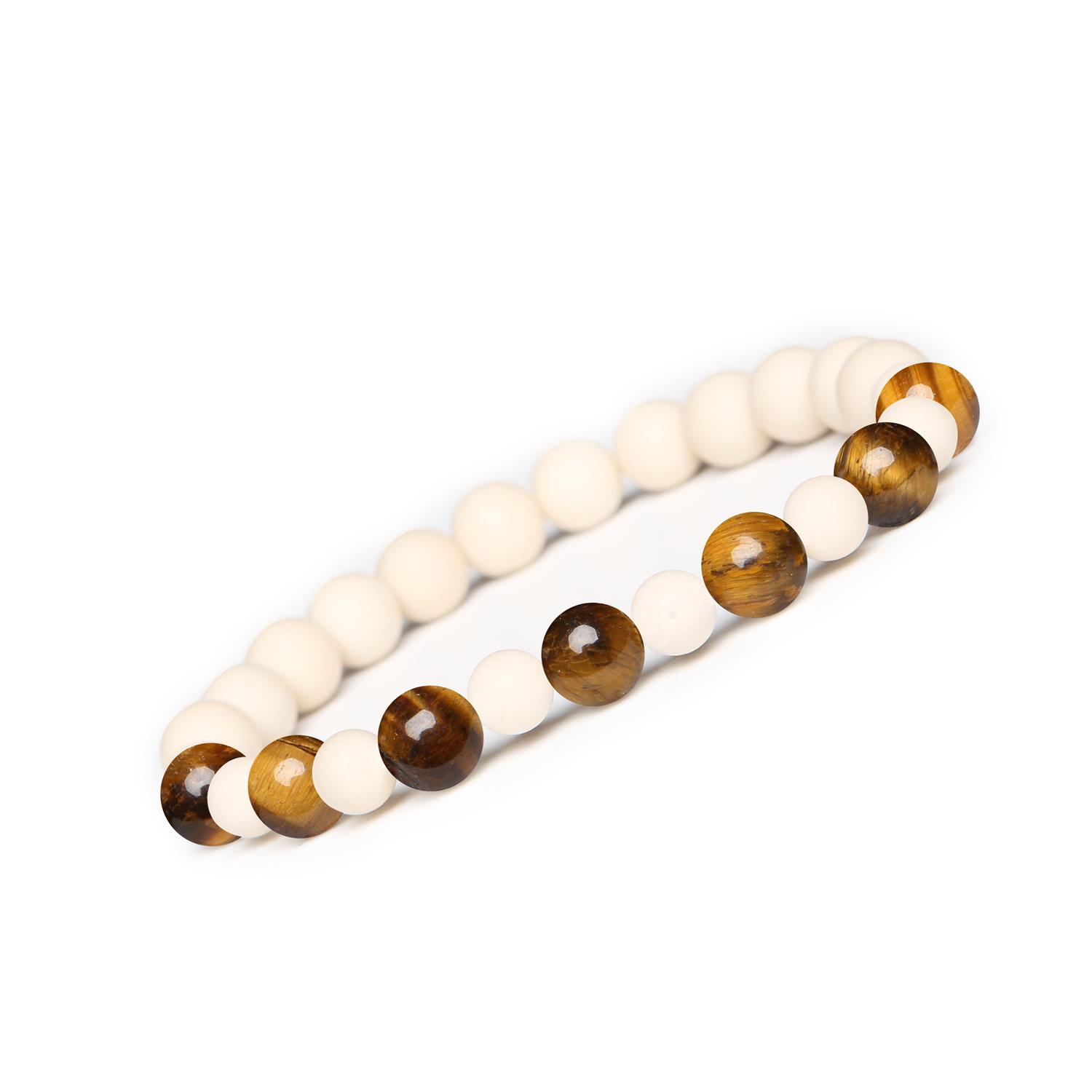 Bransoletka z kamieni naturalnych na gumce Mijaha - Tygrysie Oko i Kamień Rzeczny dla kobiet i mężczyzn Bransoletka z kolekcji Mijaha z naturalnymi kamieniami: Tygrysie Oko i Kamień Rzeczny, idealna dla kobiet i mężczyzn.