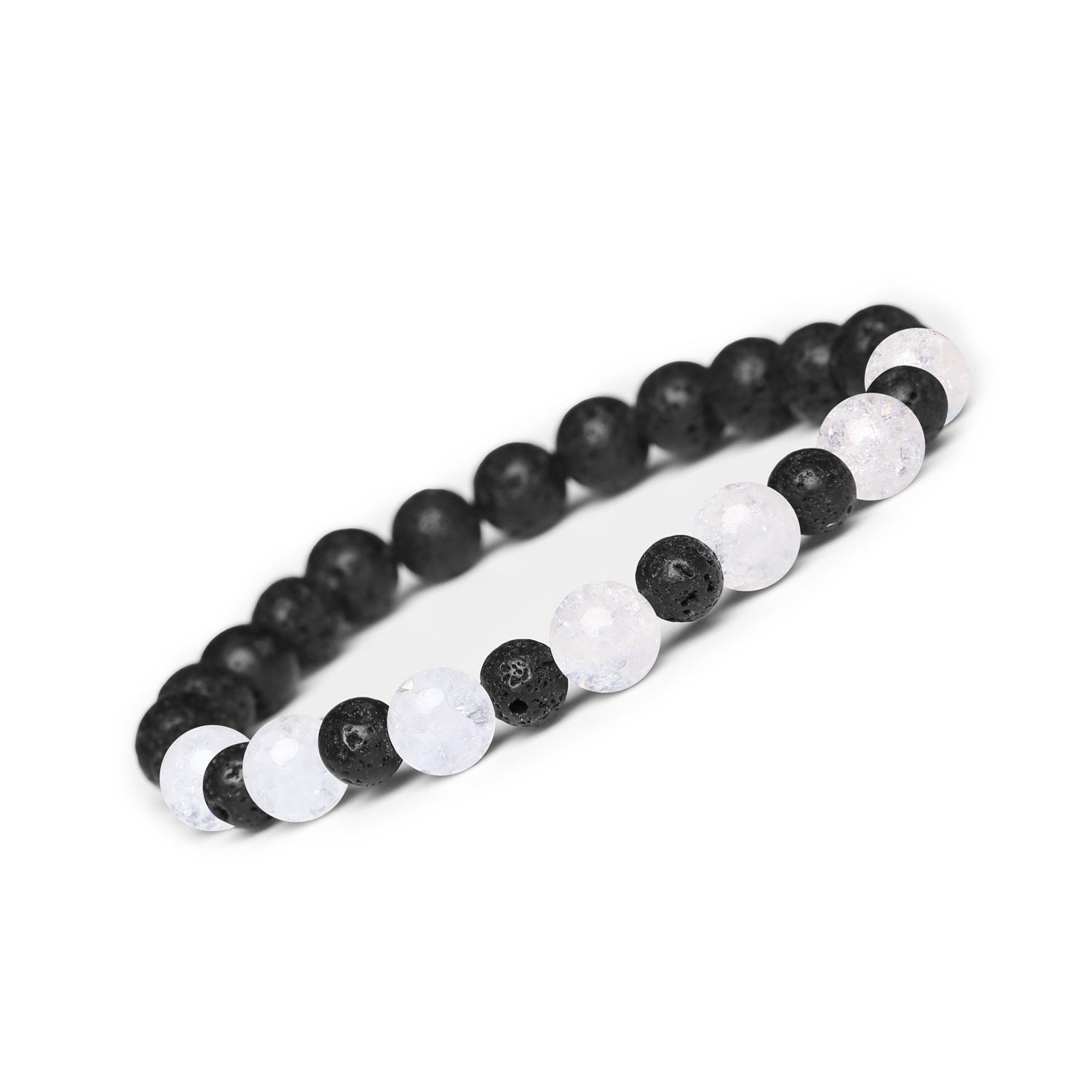 Bransoletka z kamieni naturalnych na gumce Mijaha z Kryształem Górskim Lodowym i Lawą Wulkaniczn Bransoletka Mijaha z naturalnych kamieni: Kryształ Górski Lodowy i Lawa Wulkaniczna, idealna dla kobiet i mężczyzn.