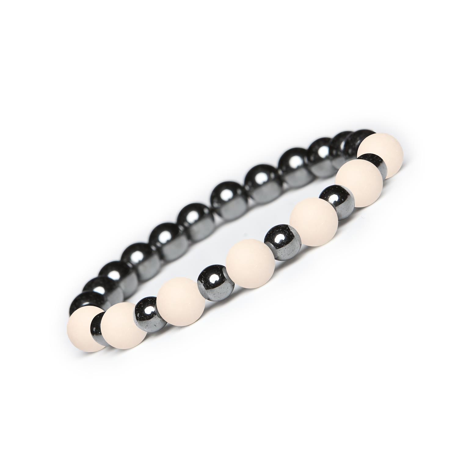 Bransoletka z kamieni naturalnych na gumce - kolekcja Mijaha, Kamień Rzeczny i Hematyt grafitowy, dla kobiet Unikalny kamień rzeczny hematyt grafitowy z kolekcji Mijaha, doskonały dodatek zarówno dla kobiet, jak i mężczyzn.