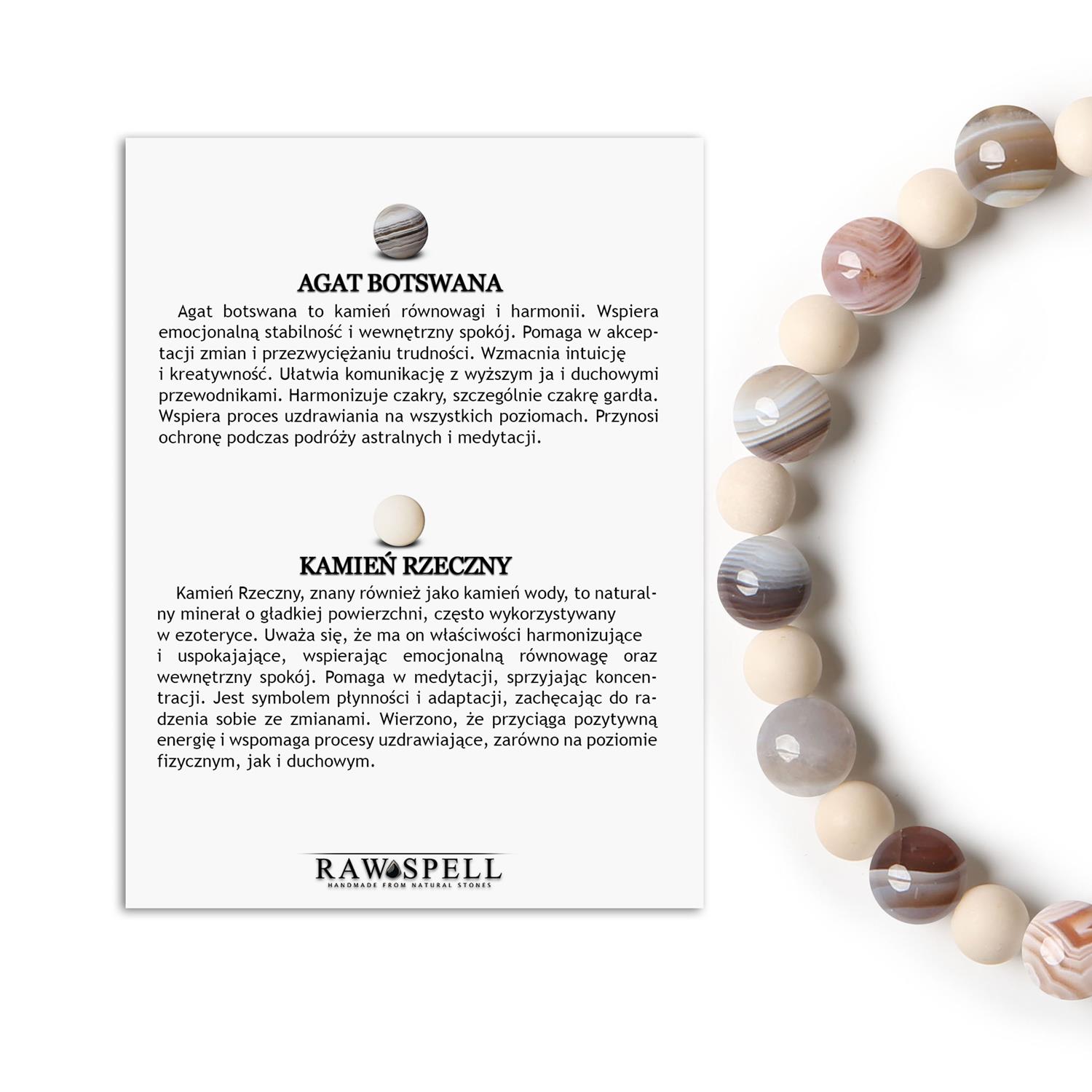 Bransoletka z kamieni naturalnych na gumce w kolekcji Mijaha - idealna dla Kobiet i Mężczyzn z Agatem Stylowa bransoletka z kolekcji Mijaha z agatami Botswana i kamieniami rzecznymi, uniwersalna dla kobiet i mężczyzn.