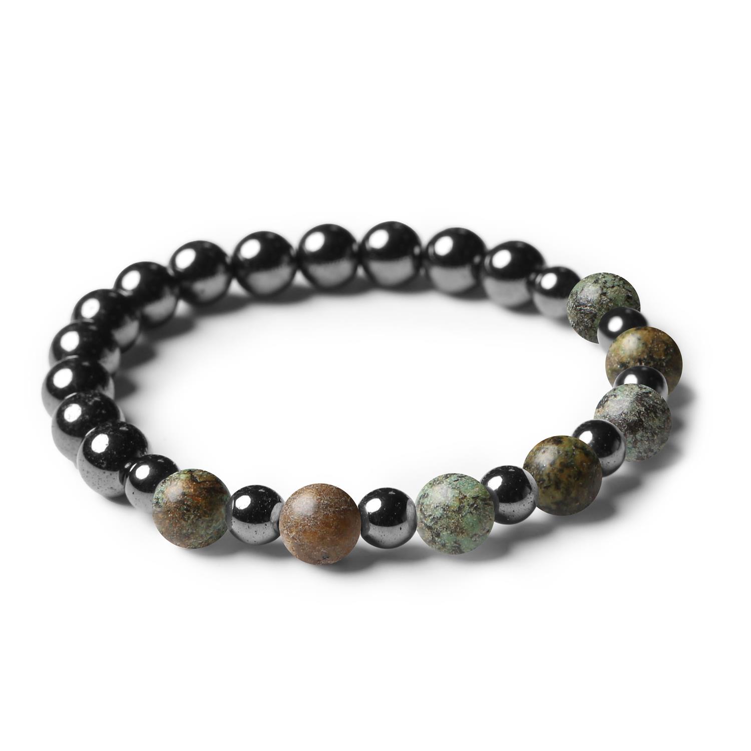 Stylowa biżuteria unisex z Turkusu Afrykańskiego i Hematytu grafitowego, kolekcja Mijaha.