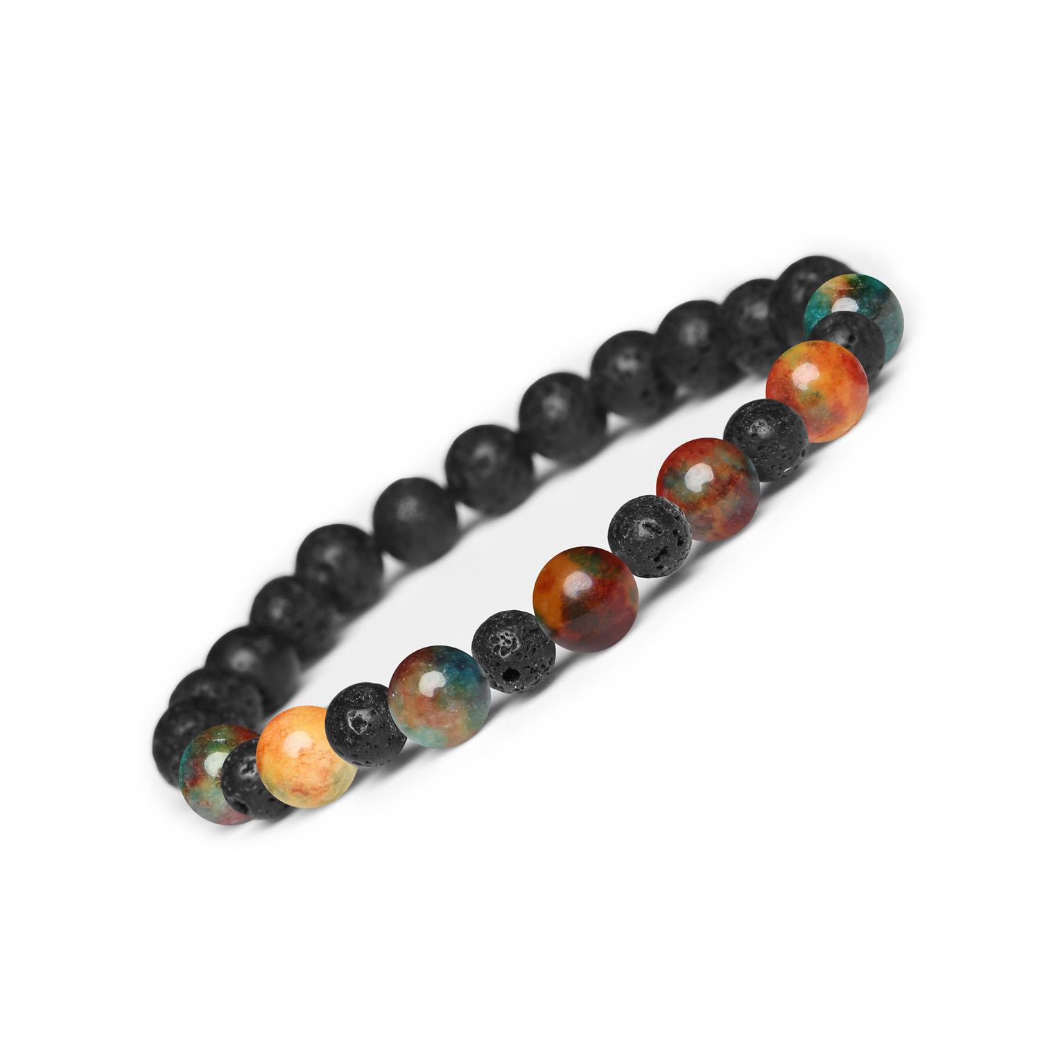 Bransoletka z kamieni naturalnych na gumce z kolekcji Mijaha - Agat i Lawa Wulkaniczna, idealna dla Kobiet i Mężczyzn Agat i lawa wulkaniczna: różnorodne formy naturalnych skarbów dla pasjonatów zarówno kobiet, jak i mężczyzn.