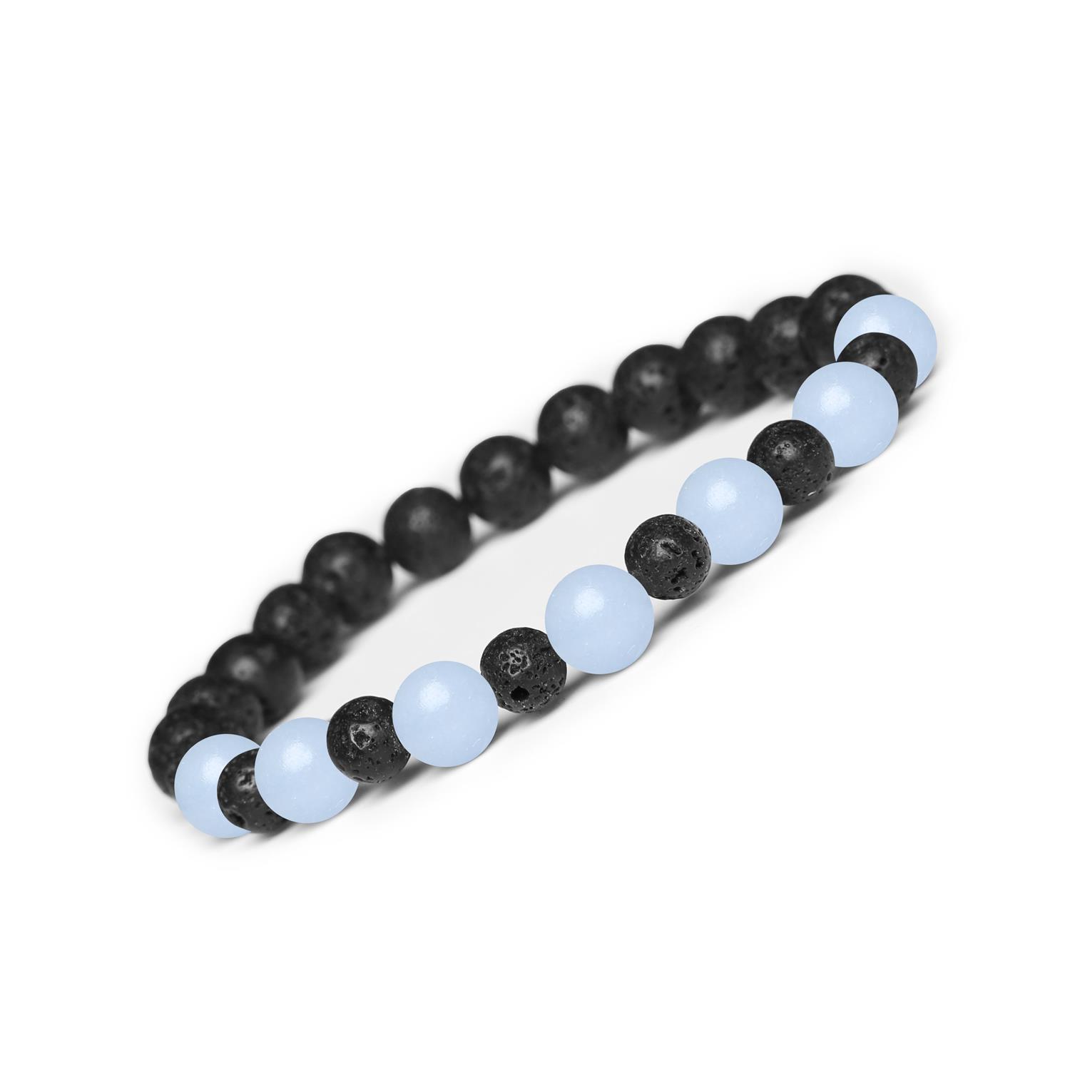 Bransoletka z kamieni naturalnych na gumce z kolekcji Mijaha - Angelit Peru i Lawa Wulkaniczna dla Kobiet Bransoletka Mijaha z naturalnymi kamieniami: angelit z Peru i lawa wulkaniczna, modny wybór dla kobiet i mężczyzn.