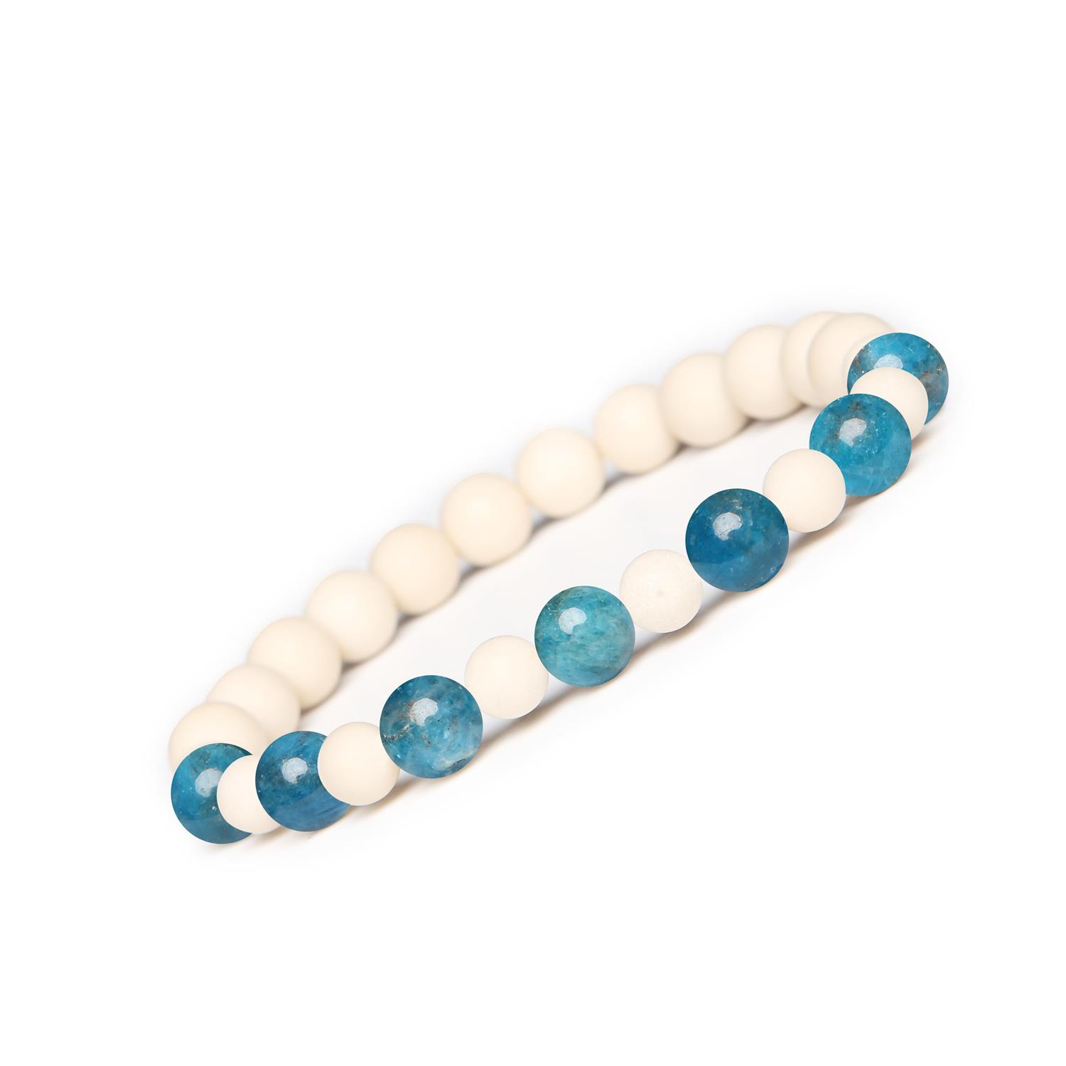 Bransoletka z kamieni naturalnych na gumce z kolekcji Mijaha - Apatyt i Kamień Rzeczny dla Kobiet i Mężczyzn Stylowa bransoletka Mijaha z kamieniami Apatyt i Kamień Rzeczny, stworzona dla kobiet i mężczyzn.