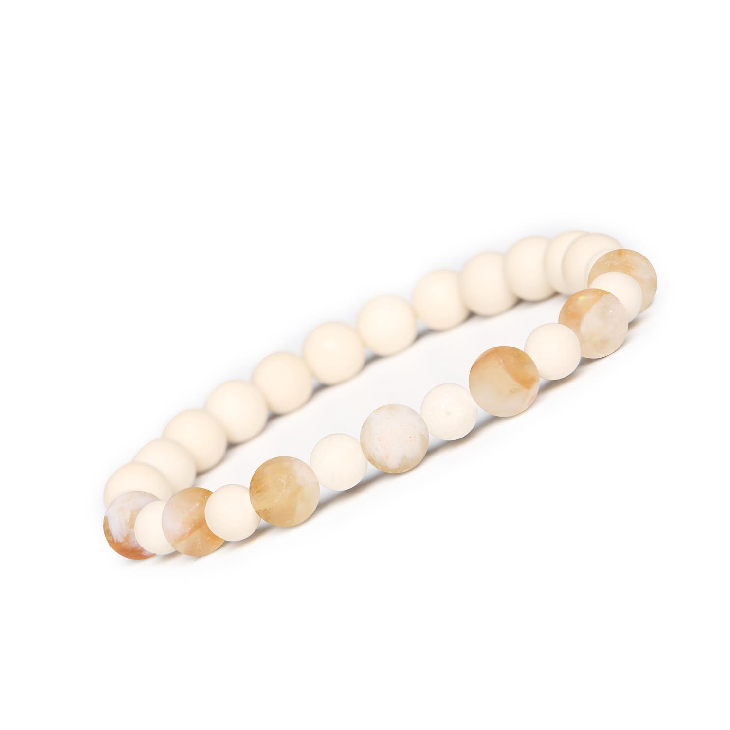 Bransoletka z kamieni naturalnych na gumce z kolekcji Mijaha - Cytryn Cieniowany i Kamień Rzeczny Bransoletka Mijaha z kamieniami naturalnymi: cytryn cieniowany i kamień rzeczny - elegancki dodatek dla kobiet i mężczyzn.