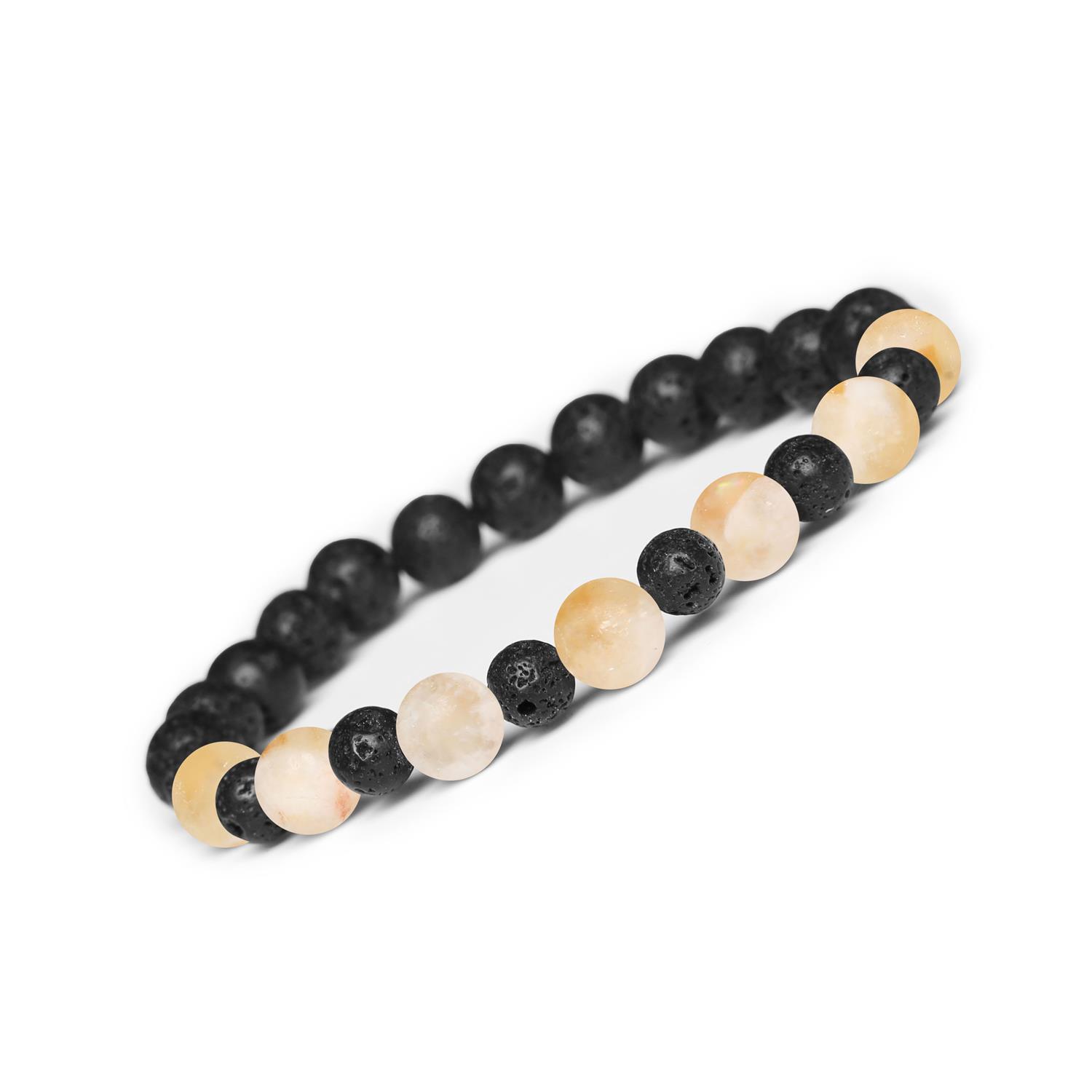 Bransoletka z kamieni naturalnych na gumce z kolekcji Mijaha - Cytryn Cieniowany i Lawa Wulkaniczna Elegancka bransoletka z kolekcji Mijaha, wykonana z cytrynu cieniowanego i lawy wulkanicznej, uniwersalna dla kobiet i mężczyzn.