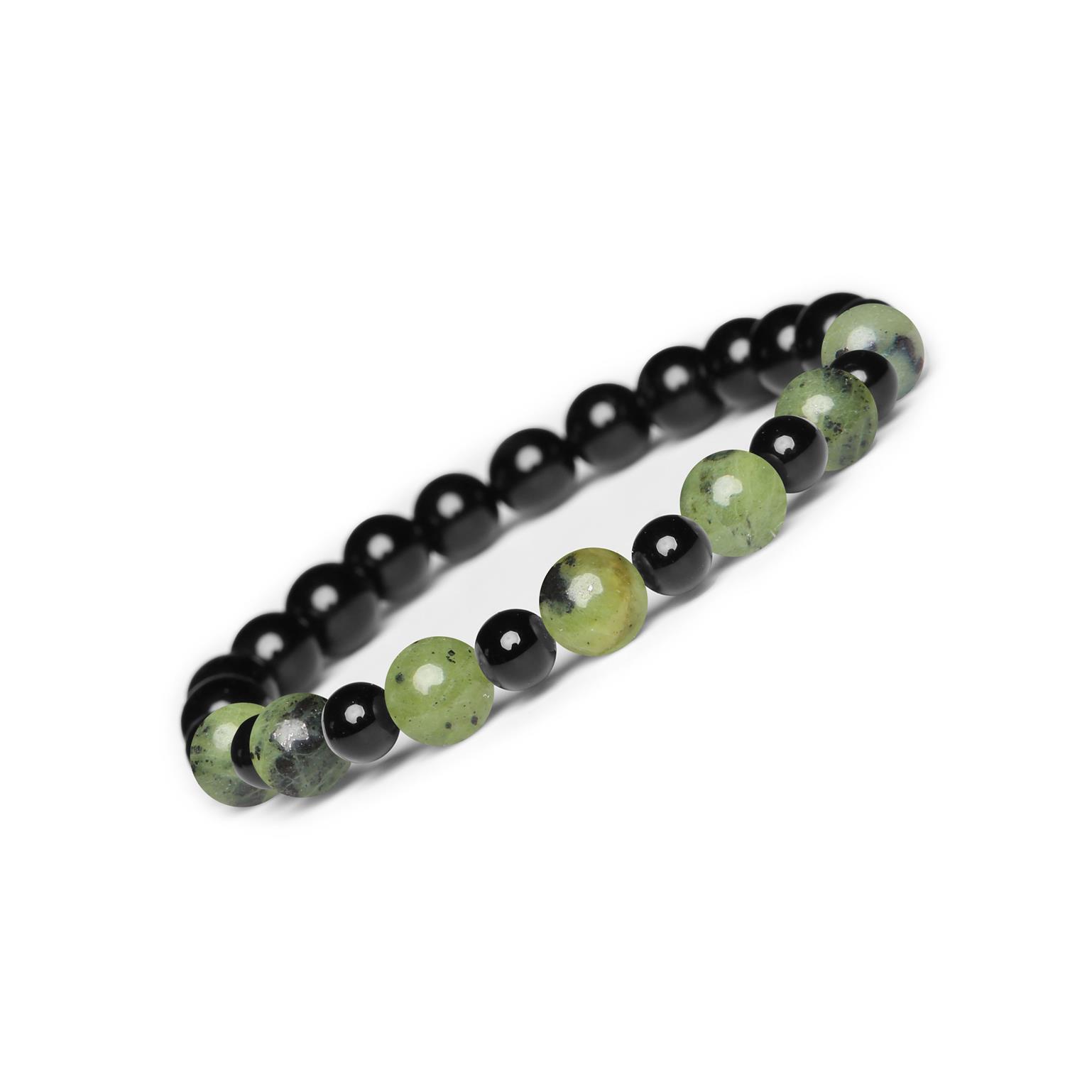 Bransoletka z kamieni naturalnych na gumce z kolekcji Mijaha - Jadeit Zielony i Onyks dla Kobiet i Mężczyzn Mijaha Bransoletka z Jadeitu Zielonego i Onyksu - elegancka biżuteria na gumce dla każdego