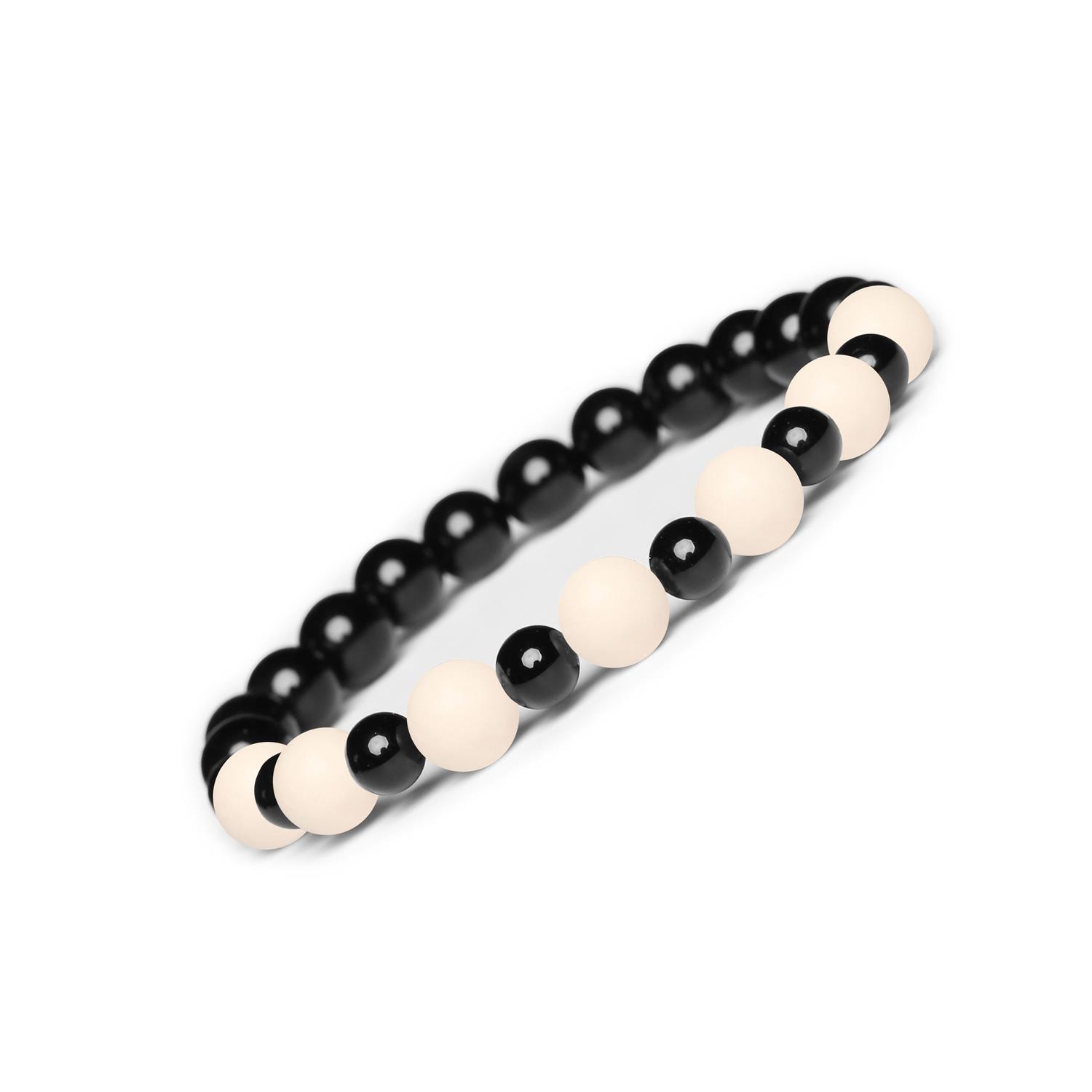 Bransoletka z kamieni naturalnych na gumce z kolekcji Mijaha - Kamień Rzeczny i Onyks, uniwersalna dla kobiet i mężczyzn Bransoletka z kamieni naturalnych na gumce Mijaha - Kamień Rzeczny, Onyks, dla Kobiet i Mężczyzn