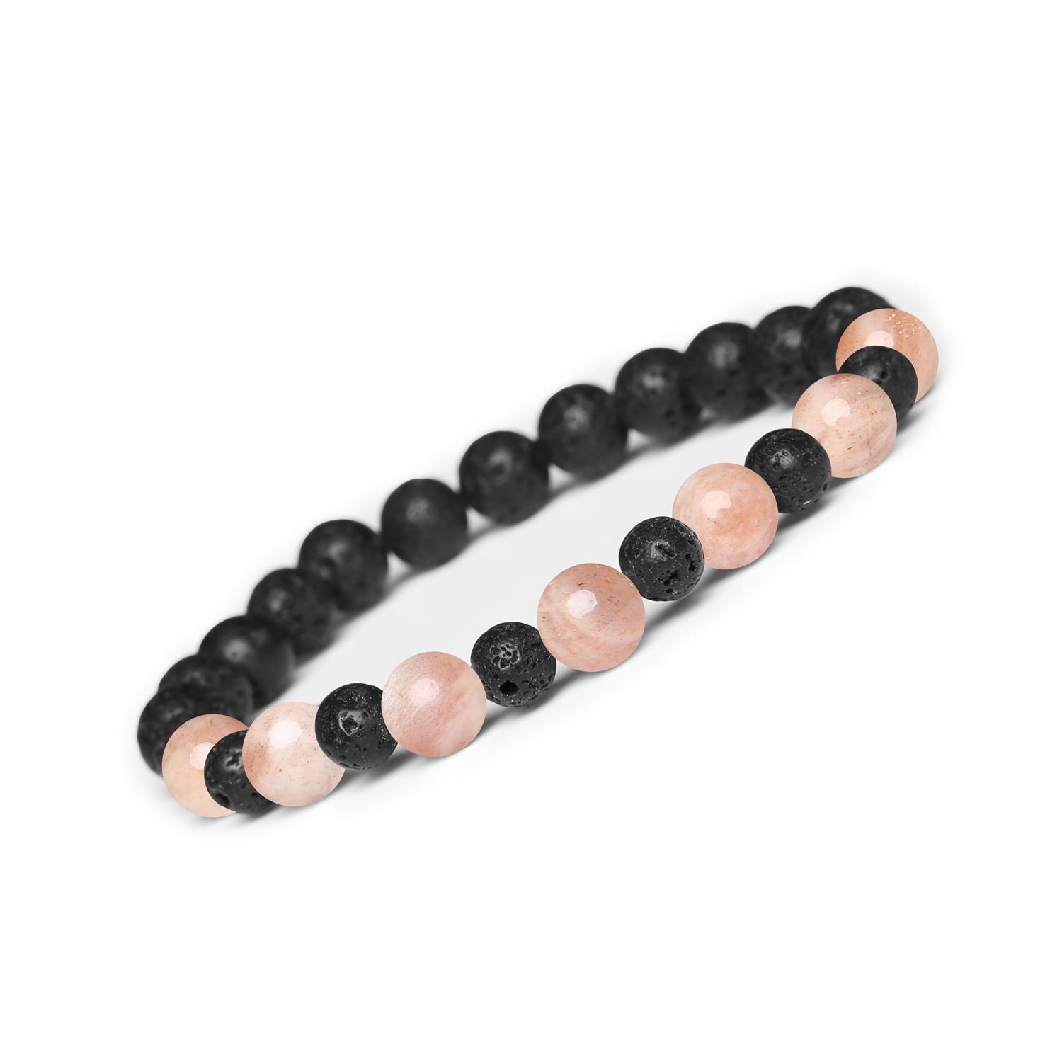 Bransoletka z kamieni naturalnych na gumce z kolekcji Mijaha - Kamień Słoneczny i Lawa Wulkaniczna dla Bransoletka z Kolekcji Mijaha, łącząca Kamień Słoneczny i lawę wulkaniczną, doskonała dla kobiet i mężczyzn.