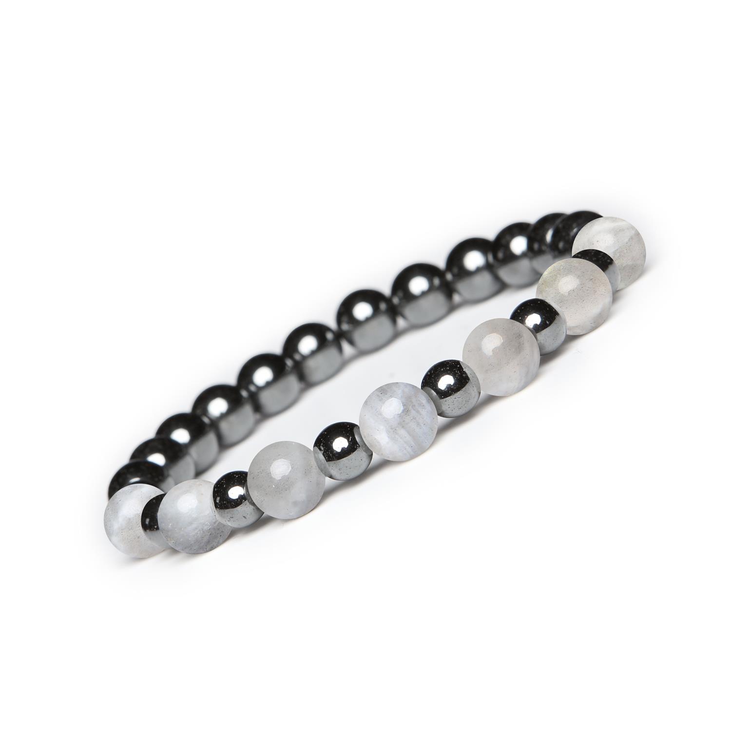 Bransoletka z kamieni naturalnych na gumce z kolekcji Mijaha, Labradoryt i Hematyt grafitowy, dla Kobiet i Mężczy Kolekcja Mijaha - biżuteria unisex z labradorytu i hematytu grafitowego, idealna dla każdego.