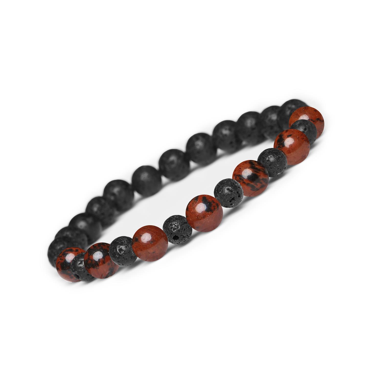 Bransoletka z kamieni naturalnych na gumce z kolekcji Mijaha - Obsydian Brązowy i Lawa Wulkaniczn Bransoletka z kamieni naturalnych obsydianu brązowego i lawy wulkanicznej z kolekcji Mijaha, idealna dla kobiet i mężczyzn.