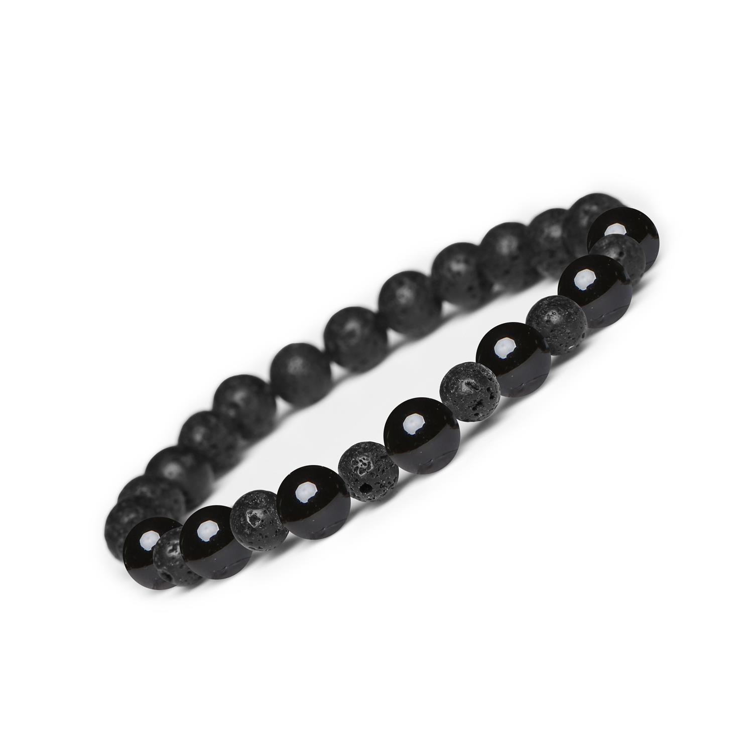 Bransoletka z kamieni naturalnych na gumce z kolekcji Mijaha Onyks i Lawa Wulkaniczna dla Kobiet i Mężczyzn Bransoletka Mijaha z kamieni naturalnych - onyks i lawa wulkaniczna, unisex, idealna dla kobiet i mężczyzn.