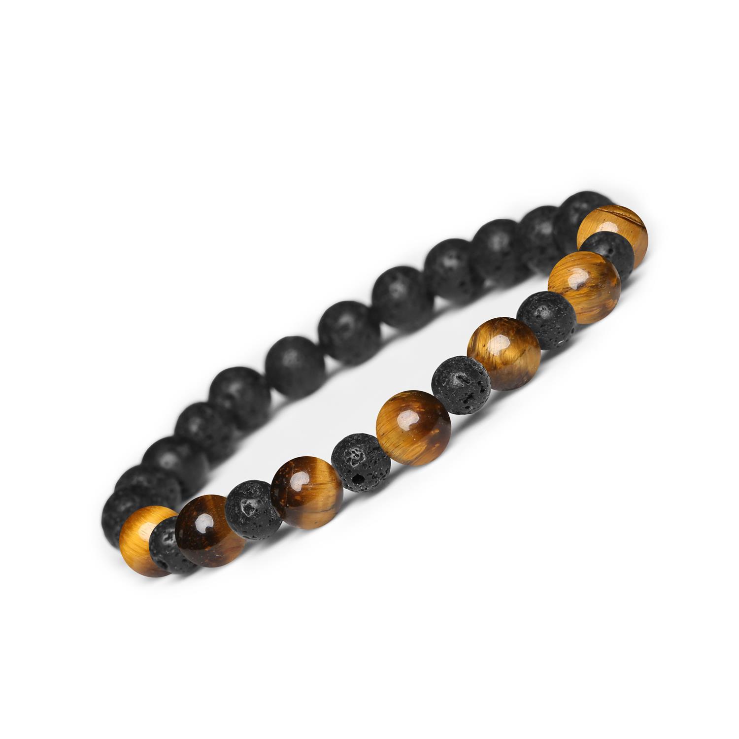 Bransoletka z kamieni naturalnych na gumce z kolekcji Mijaha - Tygrysie Oko i Lawa Wulkaniczna dla Kobiet Bransoletka Mijaha z naturalnych kamieni Tygrysie Oko i Lawy Wulkanicznej - elegancki wybór dla kobiet i mężczyzn.