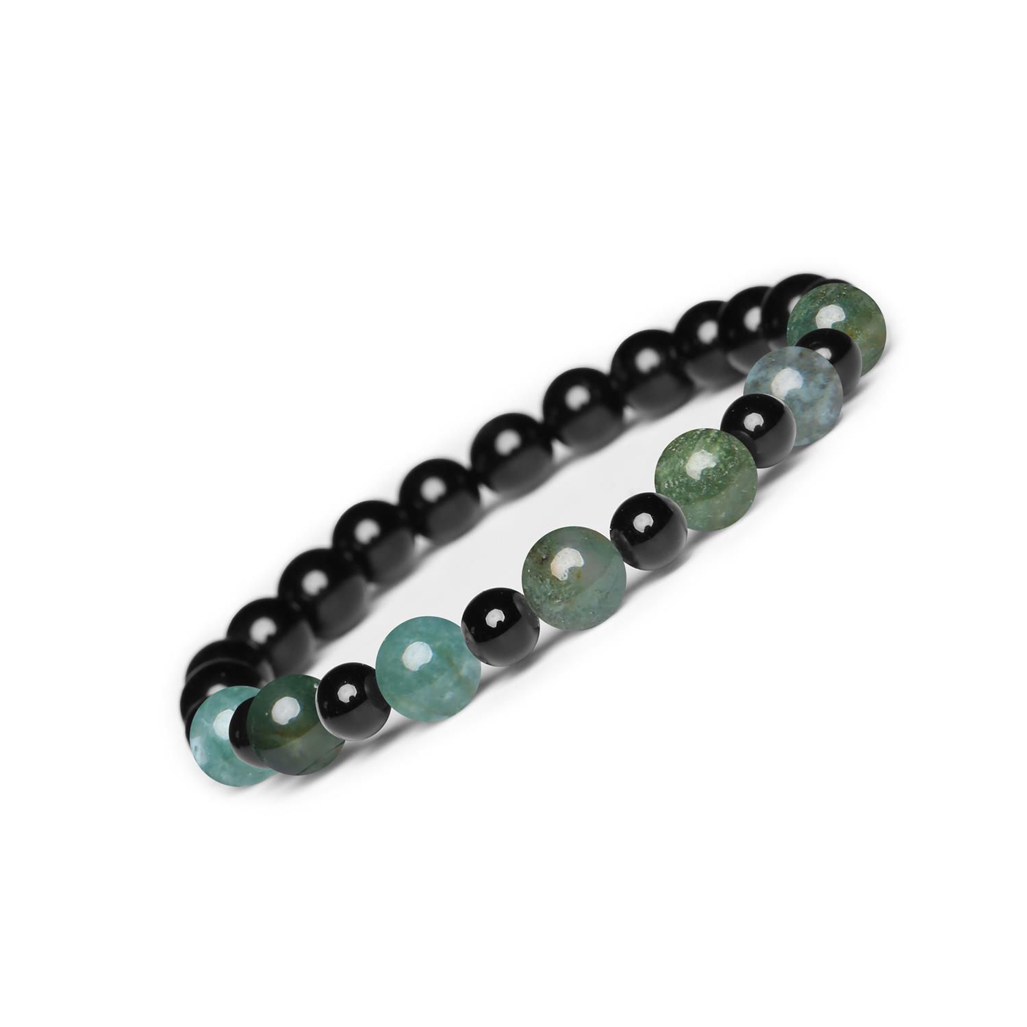 Bransoletka z kamieni naturalnych na gumce z kolekcji Mijaha – Agat Mszysty i Onyks dla Kobiet i Mężczyzn Bransoletka z kamieni naturalnych na gumce z kolekcji Mijaha - Agat Mszysty i Onyks dla Kobiet i Mężczyzn