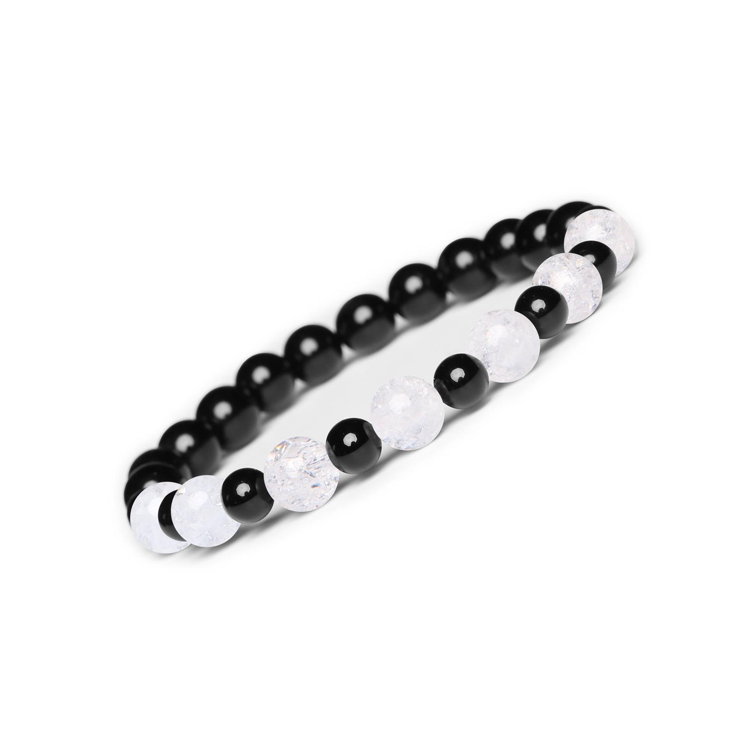 Bransoletka z kamieni naturalnych na gumce z kolekcji Mijaha – Kryształ Górski Lodowy i Onyks dla Kobiet Bransoletka z kamieni naturalnych na gumce z kolekcji Mijaha - Kryształ Górski Lodowy, Onyks, dla Kobiet i Mężczyzn