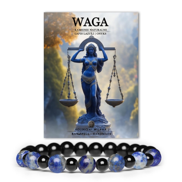 Stylowa bransoletka z kamieni naturalnych Lapis Lazuli i Onyksu dla Wagi. Idealna dla kobiet i mężczyzn. Odkryj kolekcję Mijaha.