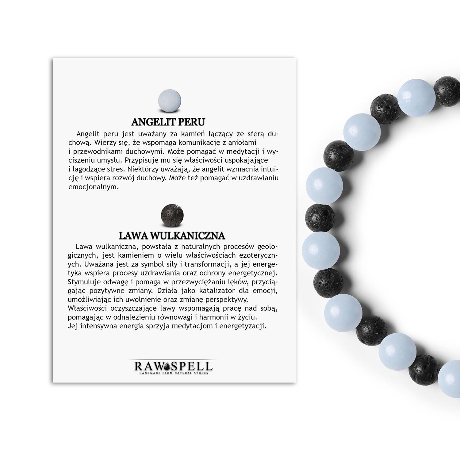 Bransoletka z kamieni naturalnych w kolekcji Mijaha - idealna dla kobiet i mężczyzn, z Angelitem Peru oraz Lawą Stylowa bransoletka z kolekcji Mijaha, wykonana z angielitu z Peru i lawy wulkanicznej, uniwersalny dodatek dla kobiet i mężczyzn.