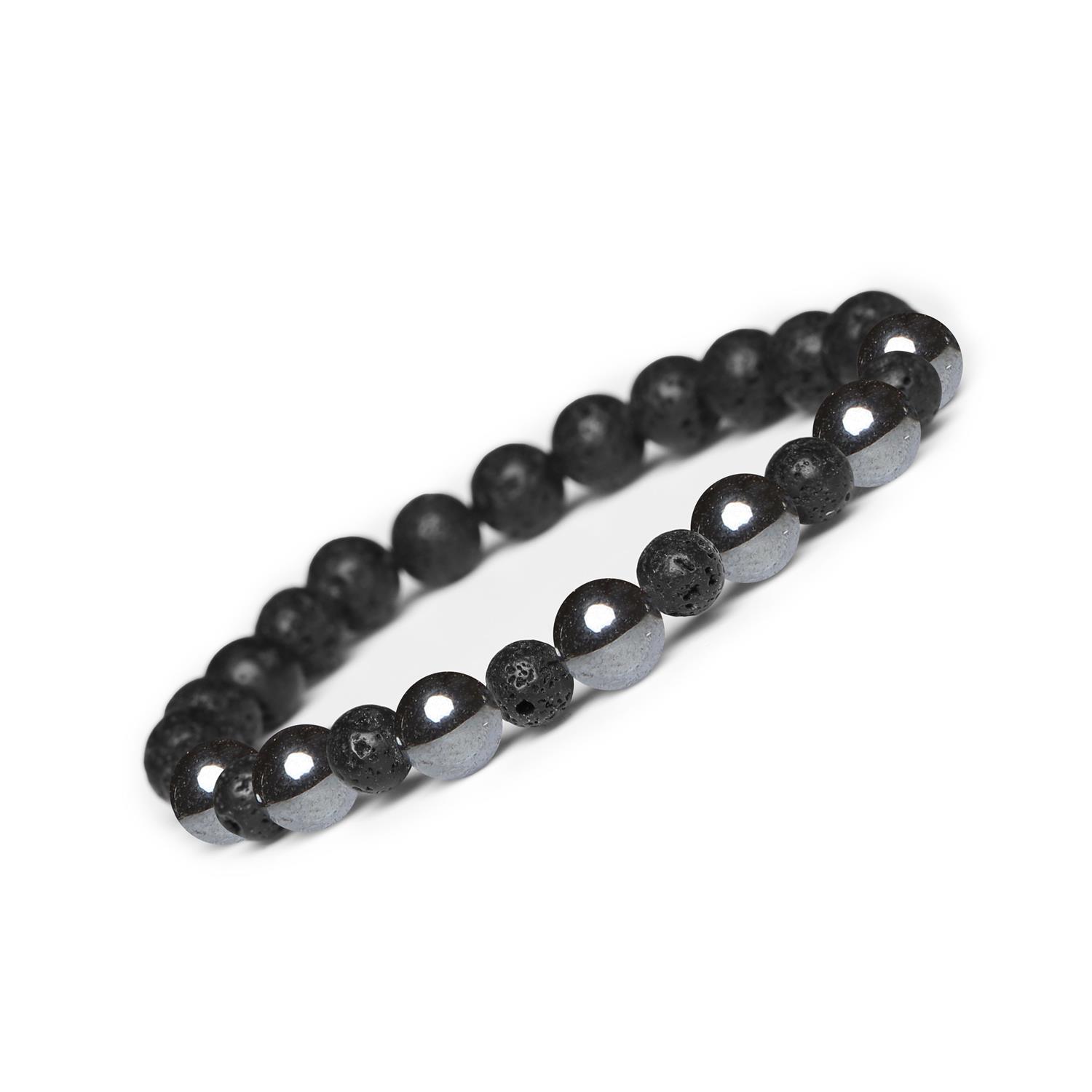 Bransoletka z kamieni naturalnych z kolekcji Mijaha - Hematyt Grafitowy i Lawa Wulkaniczna dla każdego Modne kolczyki wykonane z hematytu grafitowego i lawy wulkanicznej, dostępne dla kobiet i mężczyzn.