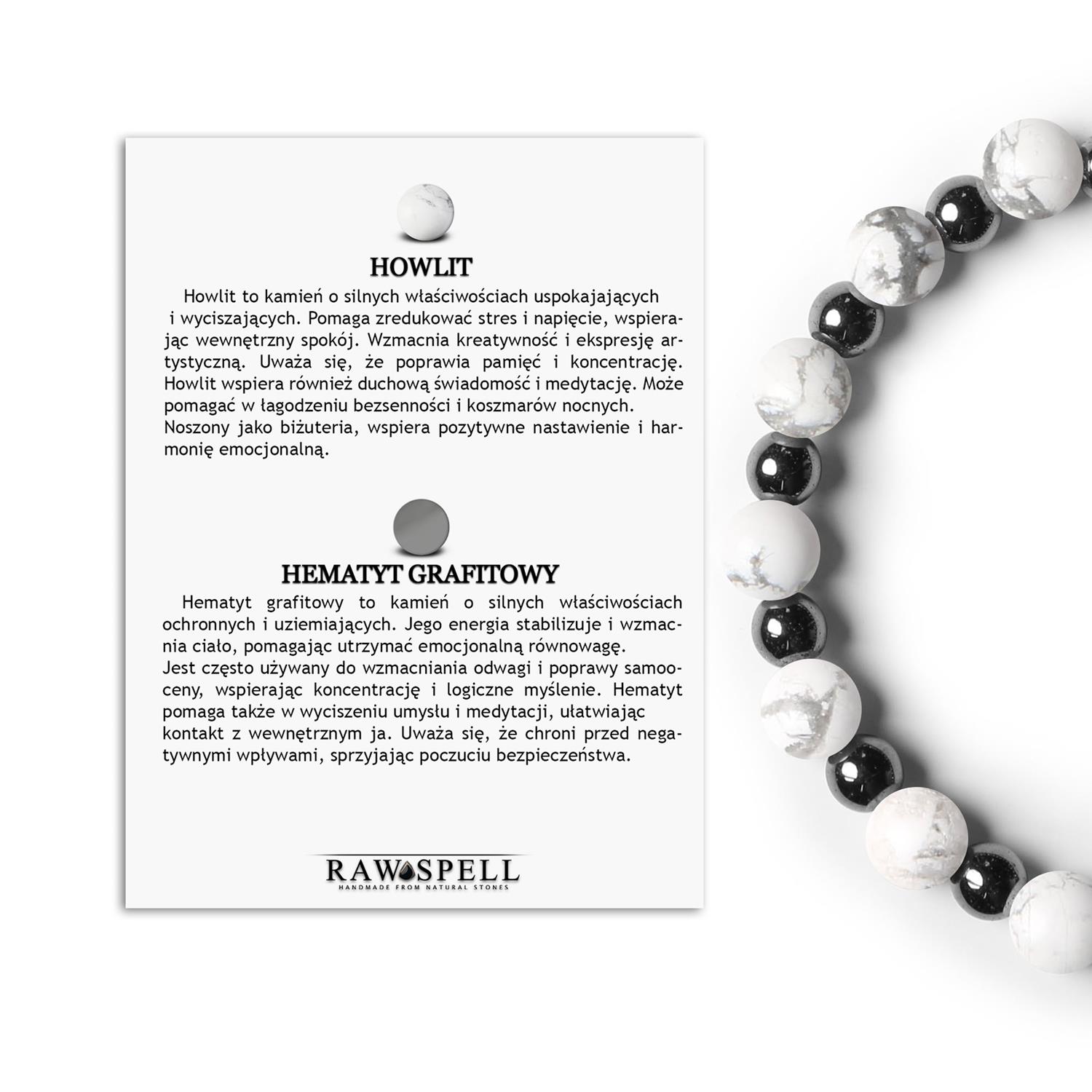 Bransoletka z kamieni naturalnych z kolekcji Mijaha Howlit oraz Hematyt grafitowy, stworzona dla kobiet i mężczyzn Naszyjnik z howlitu i hematytu grafitowego, unisex z kolekcji Mijaha, podkreślający wyjątkowy styl.
