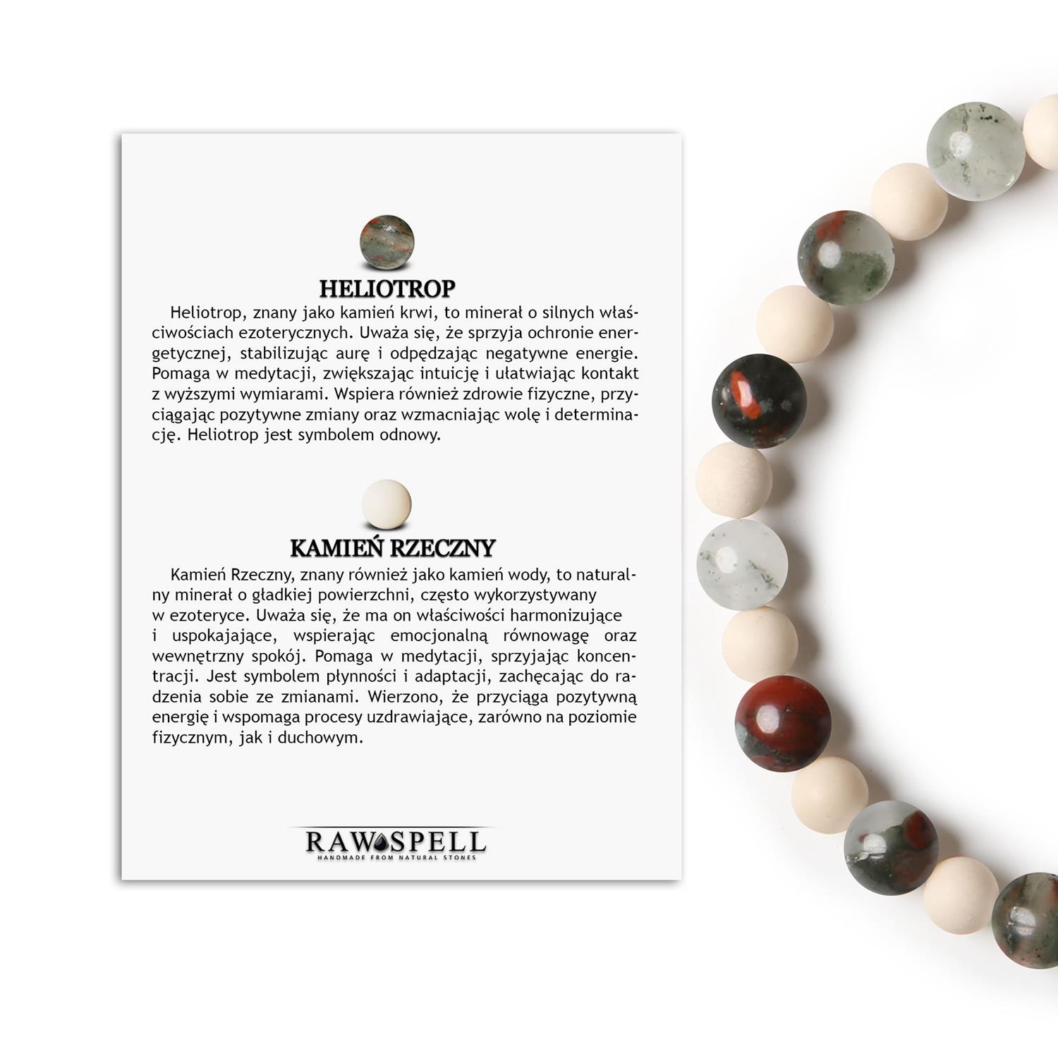 Bransoletka z kamieni rzecznych Heliotrop na gumce z kolekcji Mijaha - unisex Elegancka bransoletka unisex z kolekcji Mijaha, wykonana z Heliotropu i Kamienia Rzecznego, idealna dla kobiet i mężczyzn.