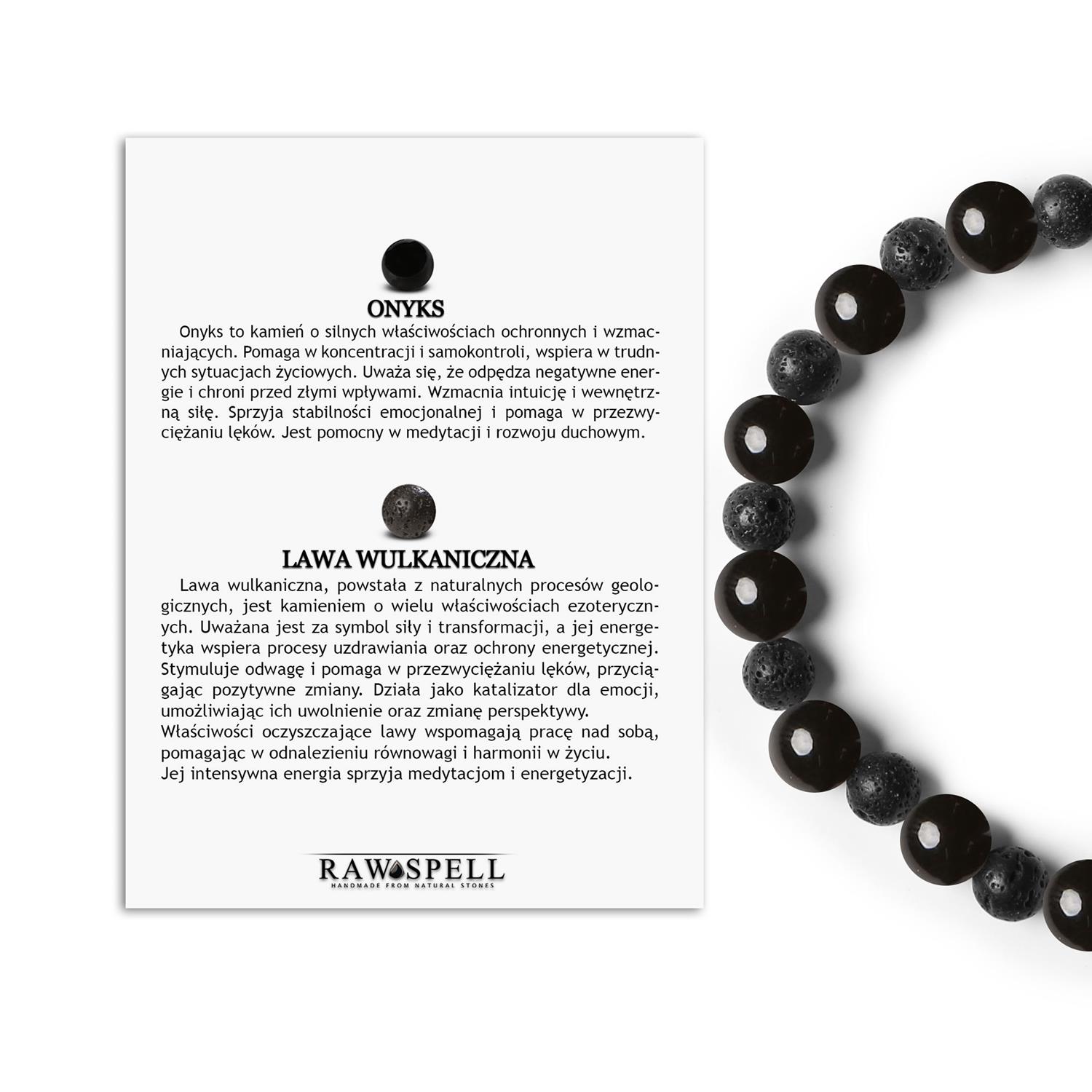 Bransoletka z kolekcji Mijaha - Onyks i Lawa Wulkaniczna na gumce, styl dla Kobiet i Mężczyzn Bransoletka z kolekcji Mijaha, z onyksu i lawy wulkanicznej, modny dodatek dla kobiet i mężczyzn, podkreślający wyjątkowy styl.