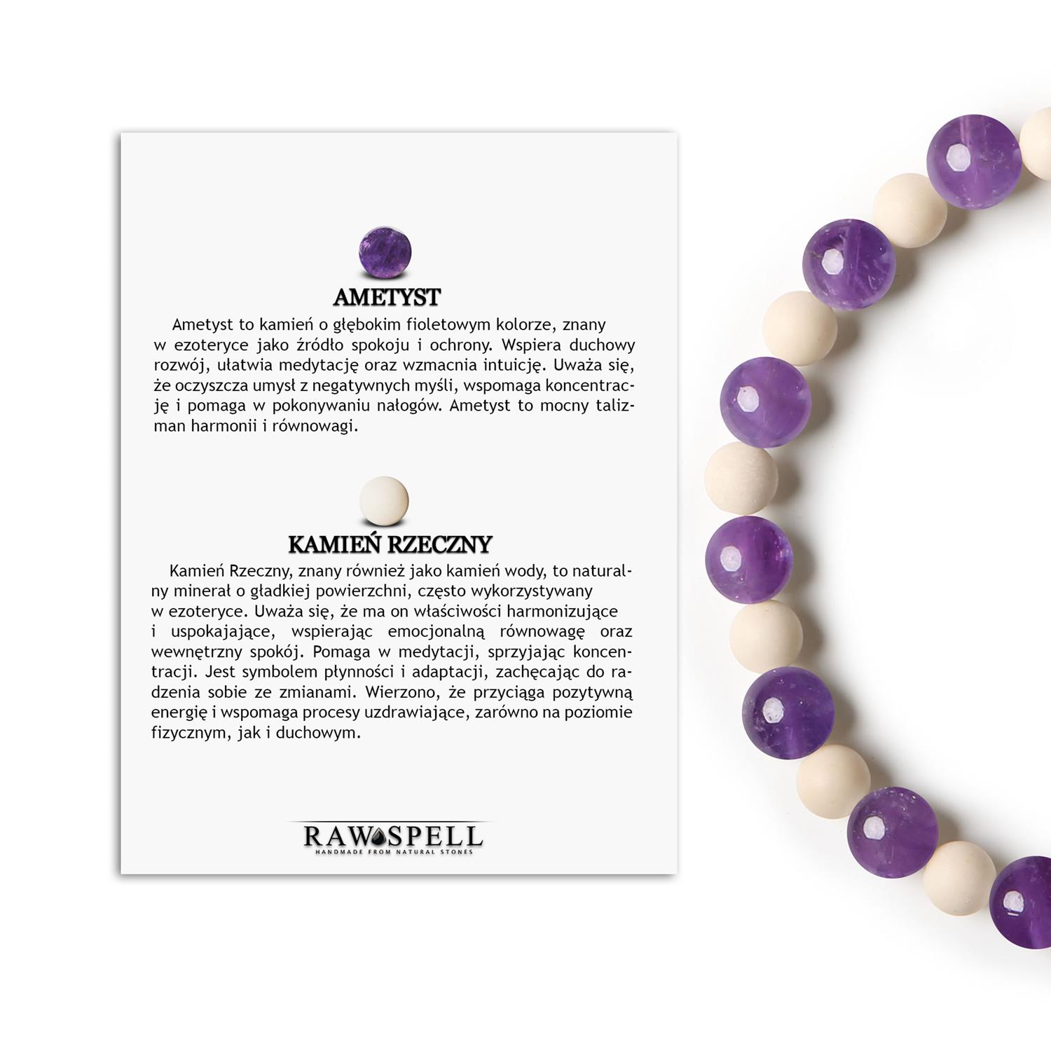 Bransoletka z kolekcji Mijaha - naturalne kamienie, ametyst oraz kamień rzeczny, dedykowana dla kobiet i mę Elegancka bransoletka z kolekcji Mijaha, wykonana z ametystu i kamienia rzecznego, doskonała dla obu płci.